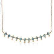 Round Shaped Aquamarine 14K Gold Necklace with Diamonds