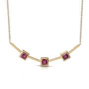 3 Square Shaped Rhodolite 14K Gold Necklace