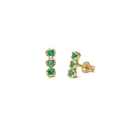 14K Gold Stud Earrings with three Emeralds in line