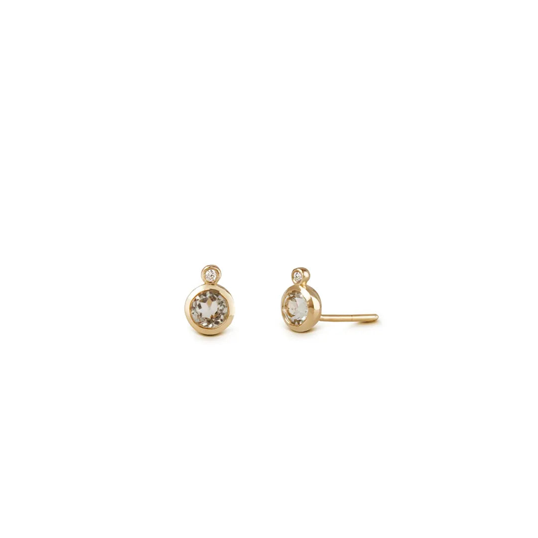 14K Gold Stud Solitair Diamond Earrings with a Tiny Diamond below