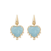 Heart Shaped Aquamarine 14K Gold Earrings with 7 Diamonds
