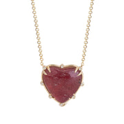 Big Heart Shaped Strawberry 14K Gold Necklace with 8 Diamonds
