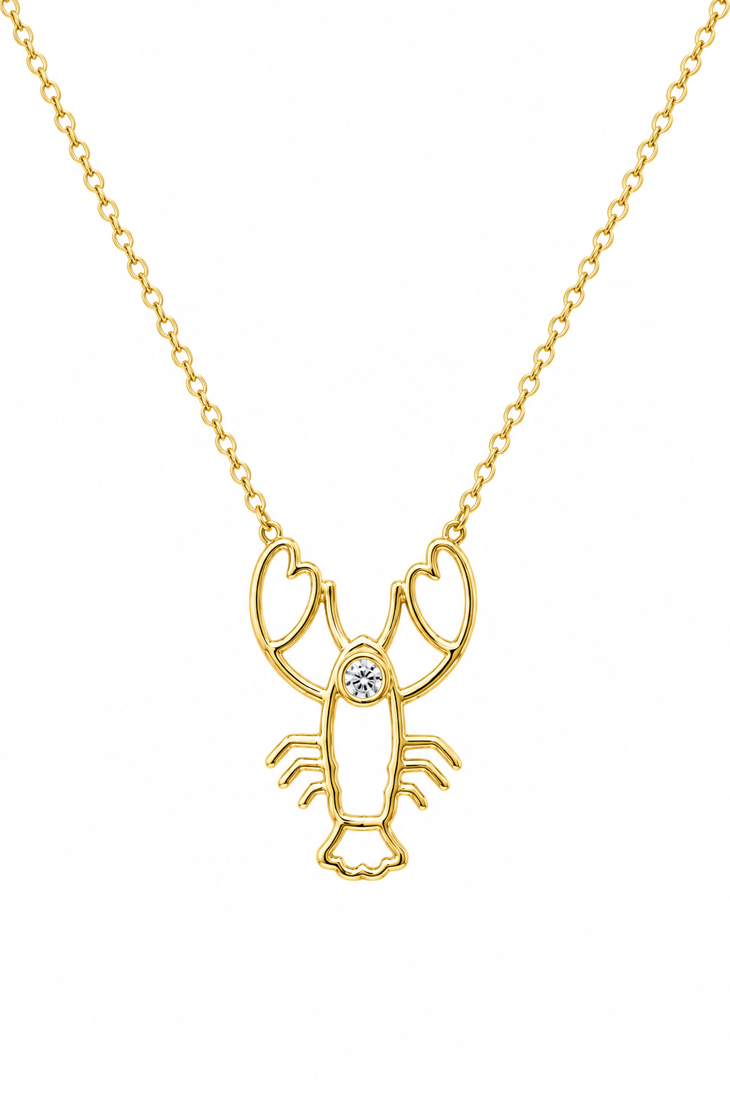 14K Gold Mer-Mades Heart Claw Lobster Necklace