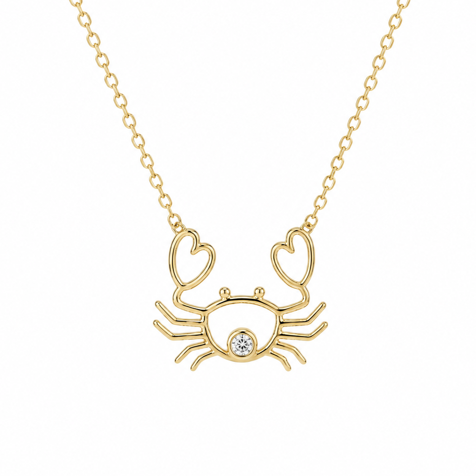 14K Gold Mer-Mades Heart Claw Crab Necklace