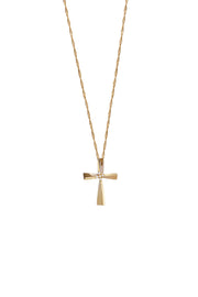 Twisted Gold Cross with 5 Diamonds, Small size