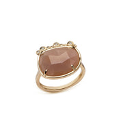 Lunar Whisper – 14K Gold Ring with Moonstone & Diamonds