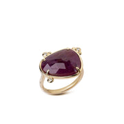 Burning Petal – 14K Gold Ring with Ruby & Diamonds