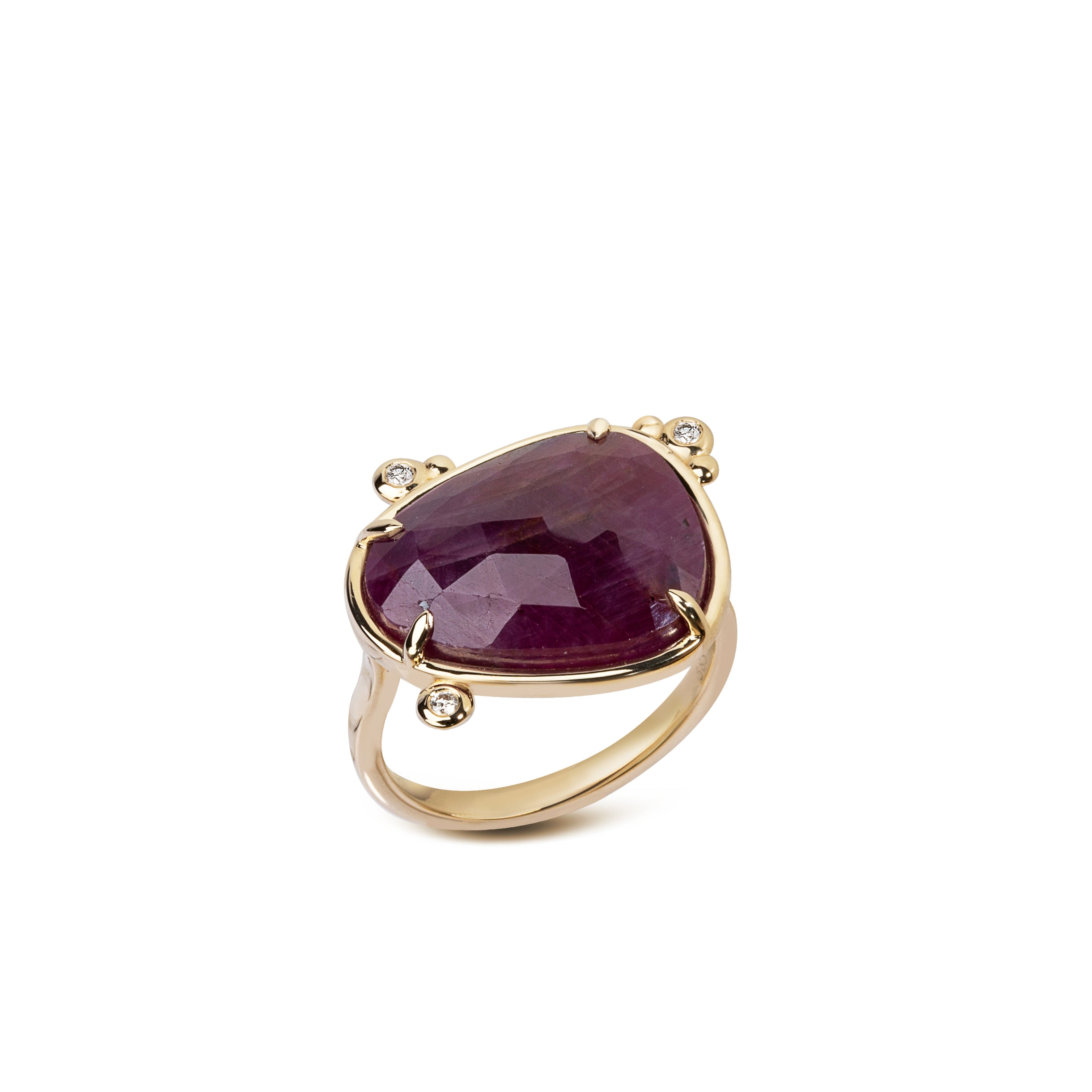 Burning Petal – 14K Gold Ring with Ruby & Diamonds