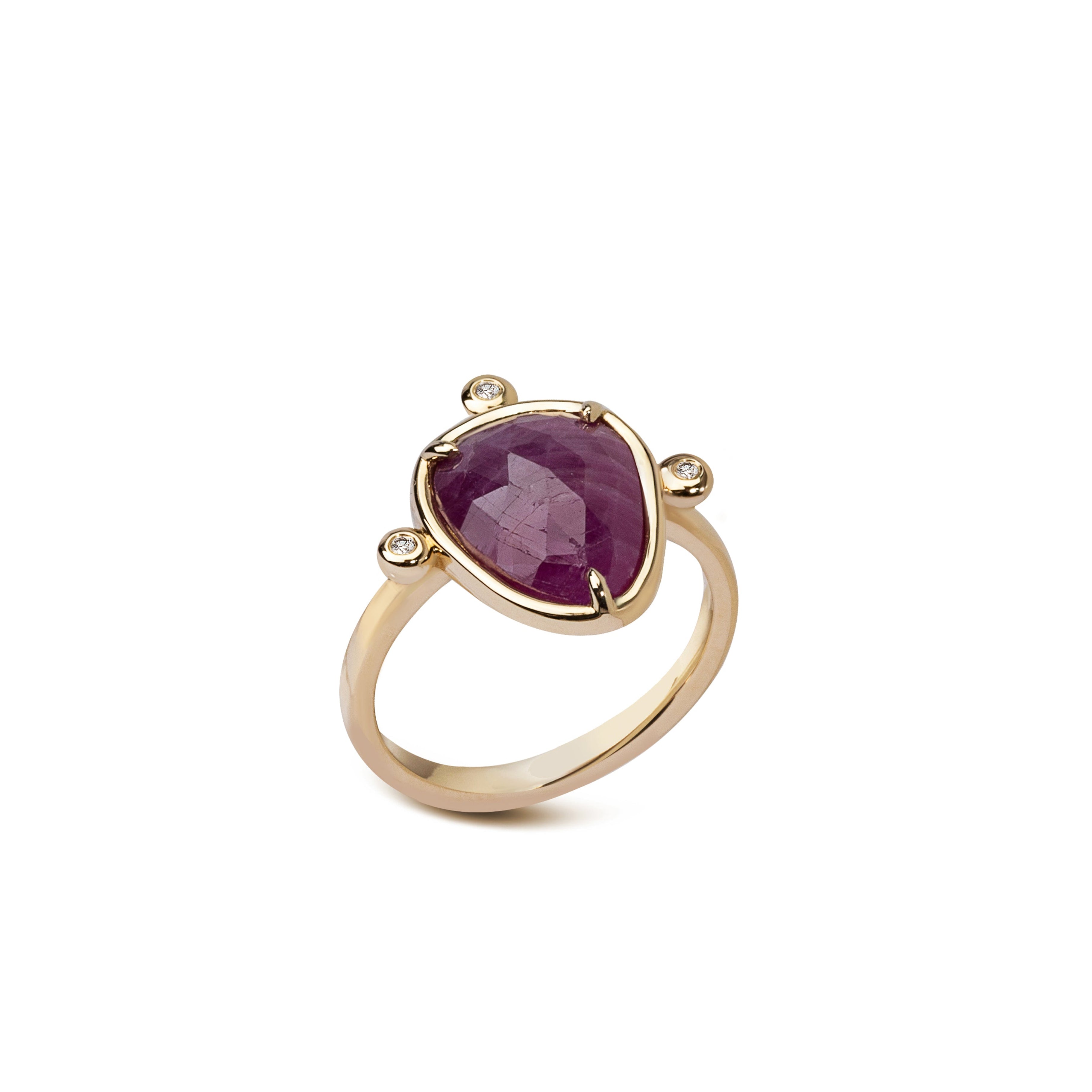 Scarlet Bloom – 14K Gold Ring with Ruby & Diamonds