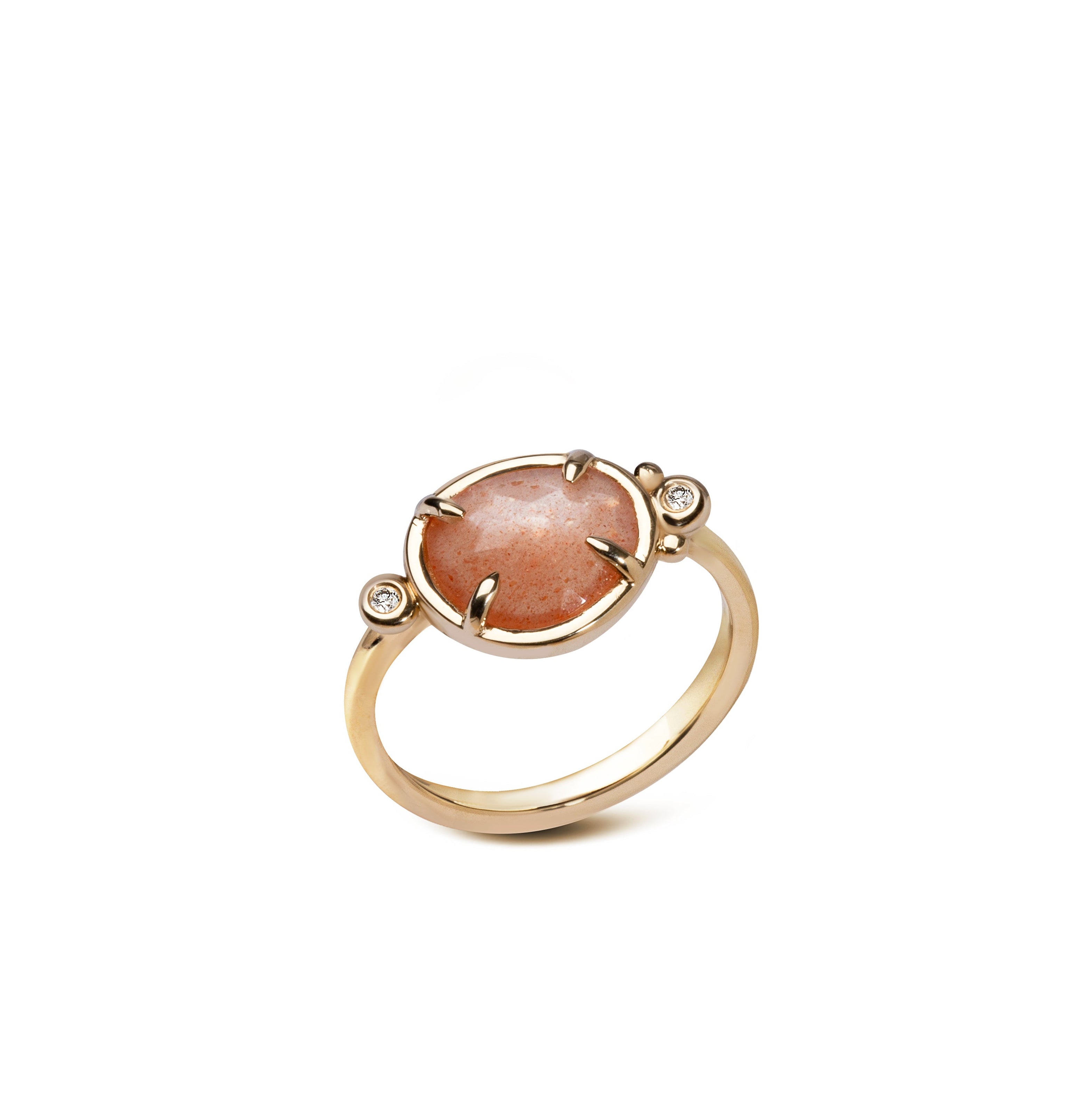 Soft Eclipse– 14K Gold Ring with Moonstone & Diamonds