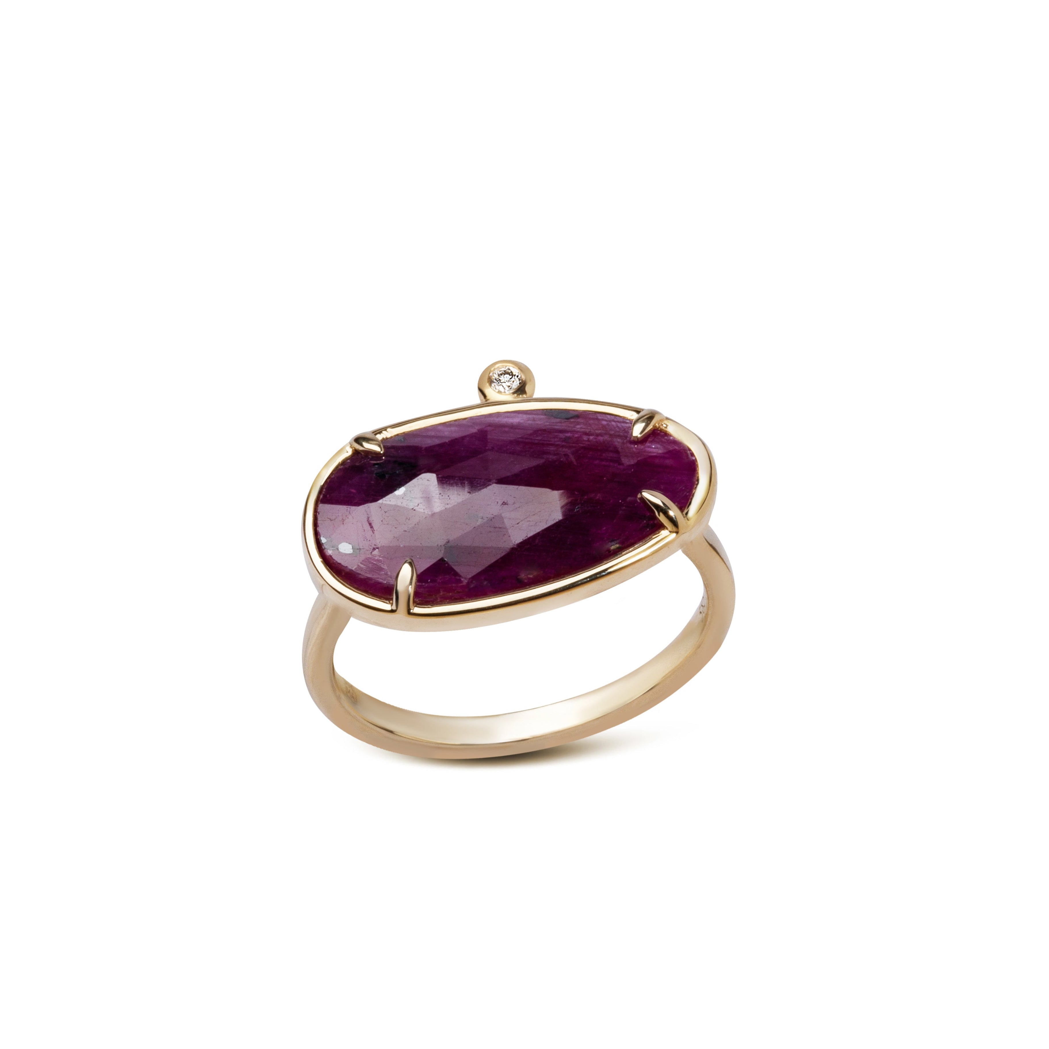 Crimson Whisper – 14K Gold Ring with Ruby & Diamond