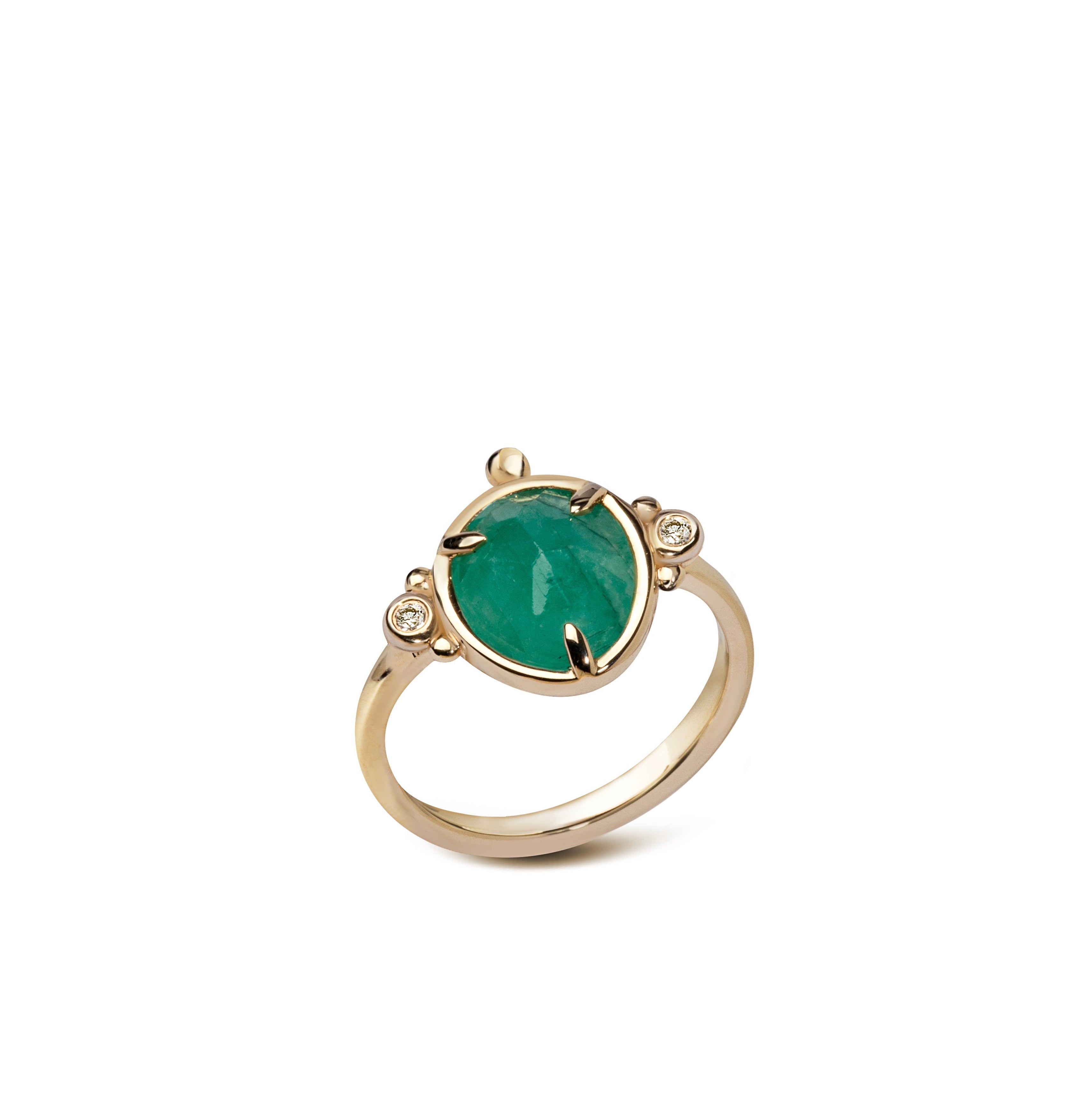 Spring Bloom – 14K Gold Ring with Emerald & Diamonds