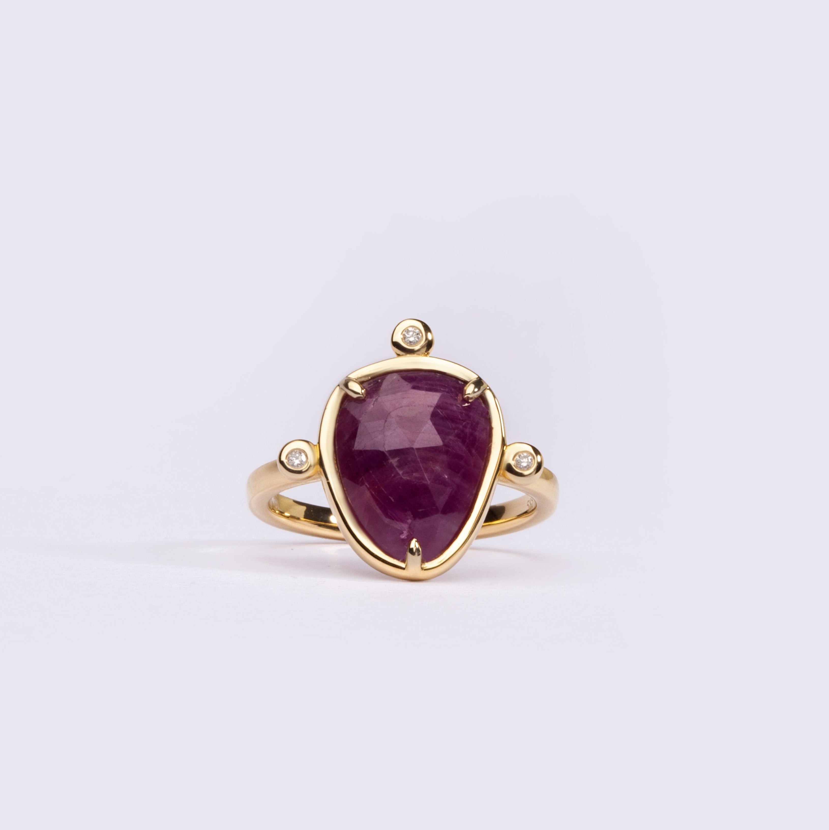 Scarlet Bloom – 14K Gold Ring with Ruby & Diamonds
