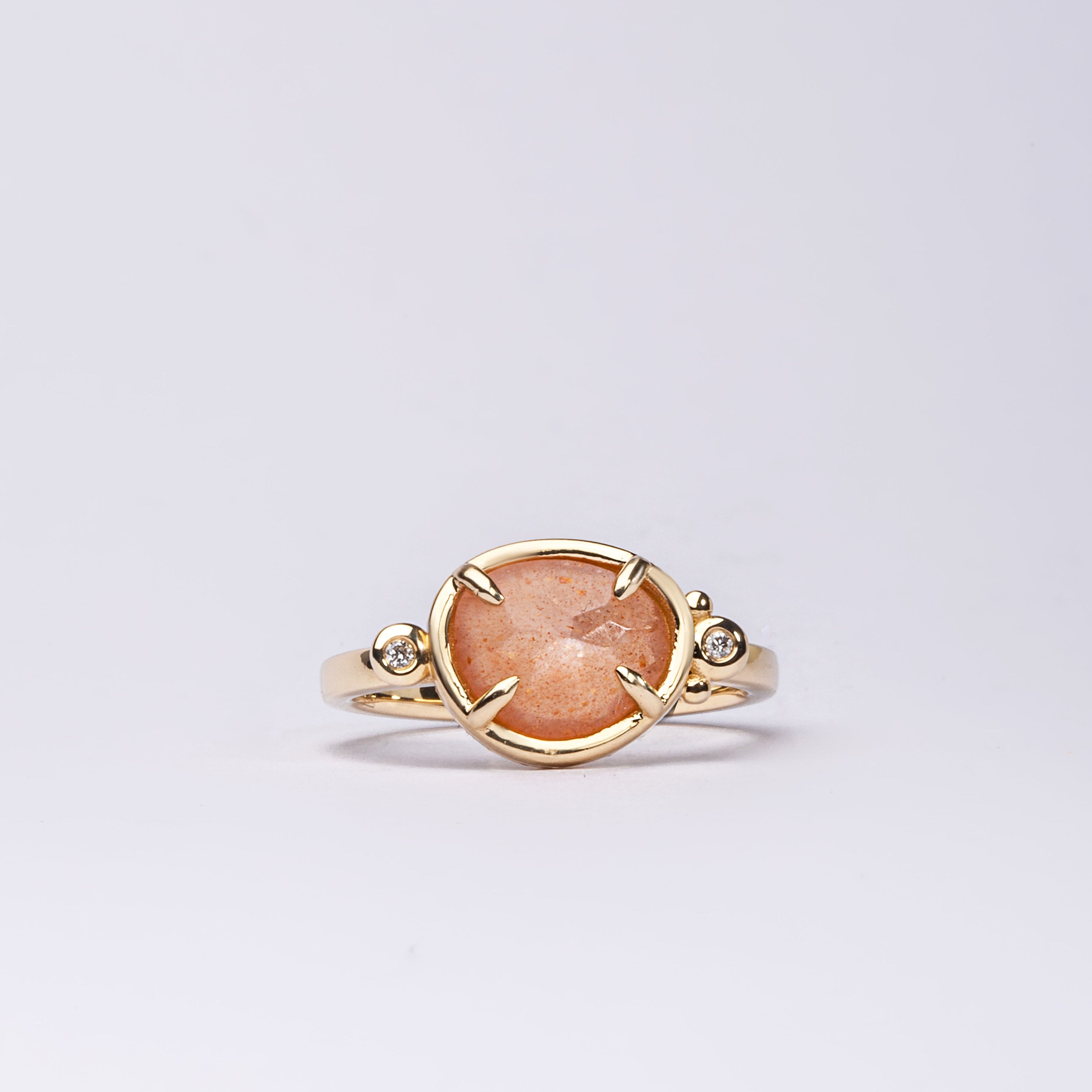 Soft Eclipse– 14K Gold Ring with Moonstone & Diamonds