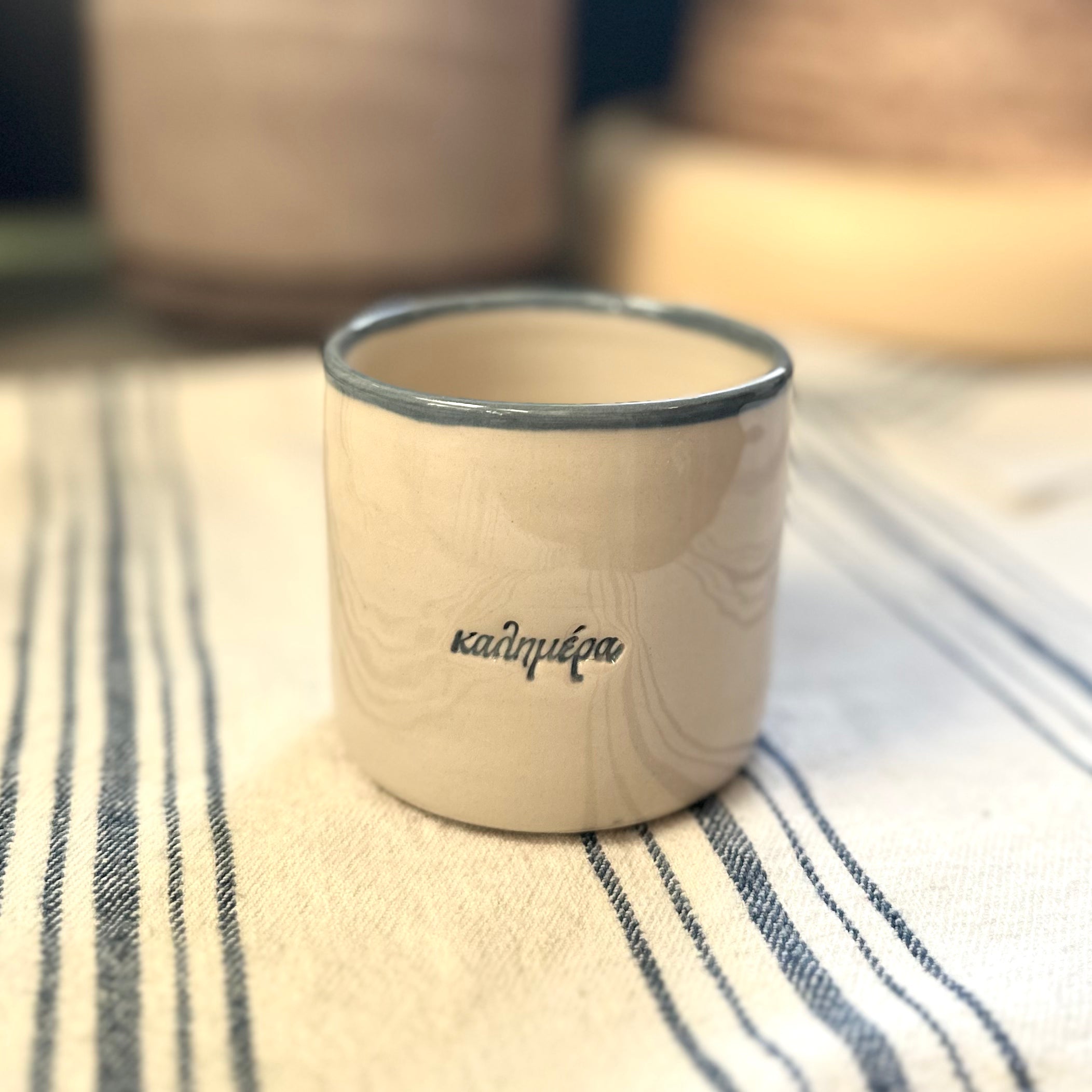 Handmade Ceramic Coffee Mug – "καλημέρα" & "τι τέλεια μέρα"