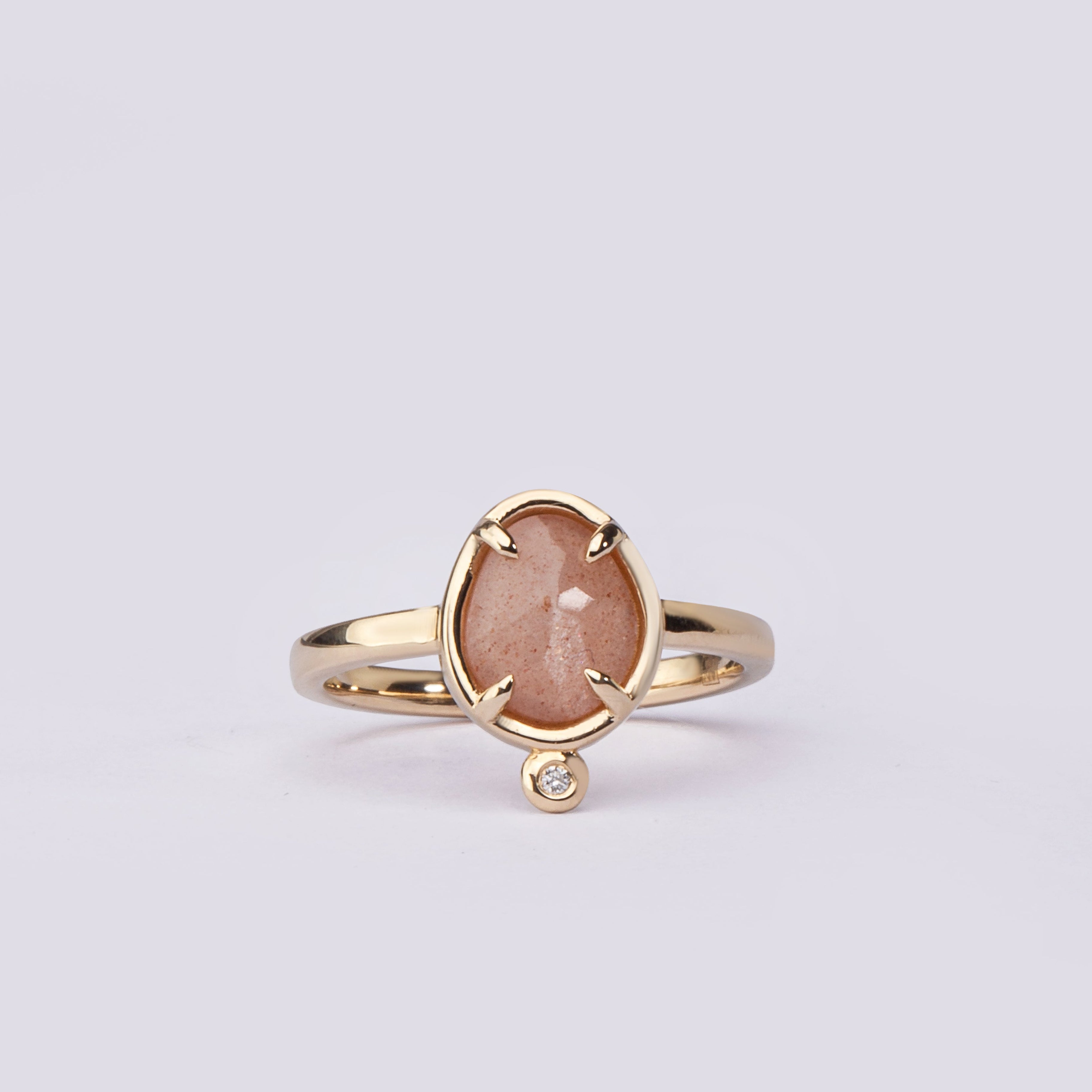 Celestial Song–  14K Gold Ring with Moonstone & Diamond