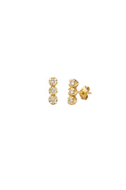 14K Gold Stud Earrings with 3 Diamonds in line