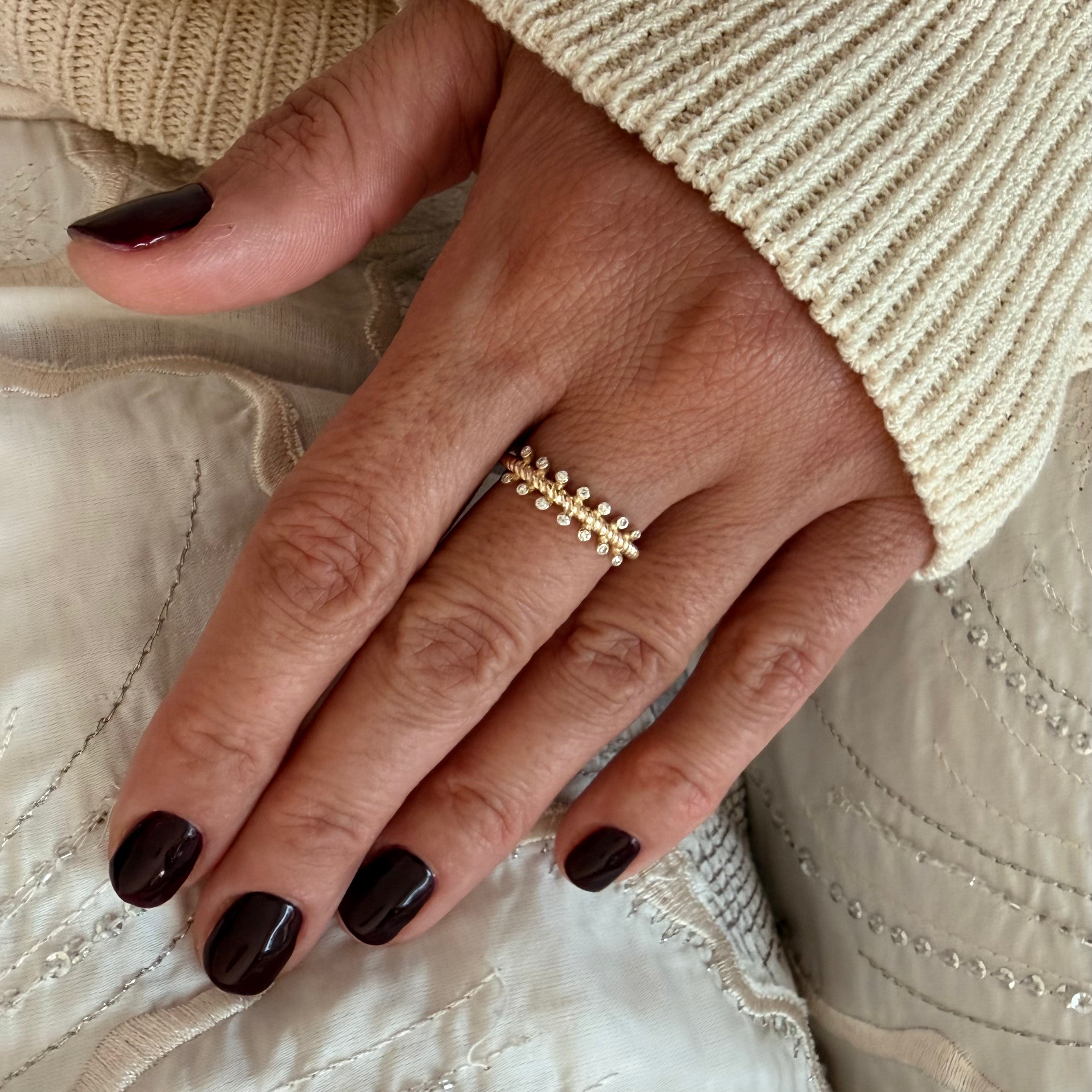 14K Gold Twisted Band Diamond Ring