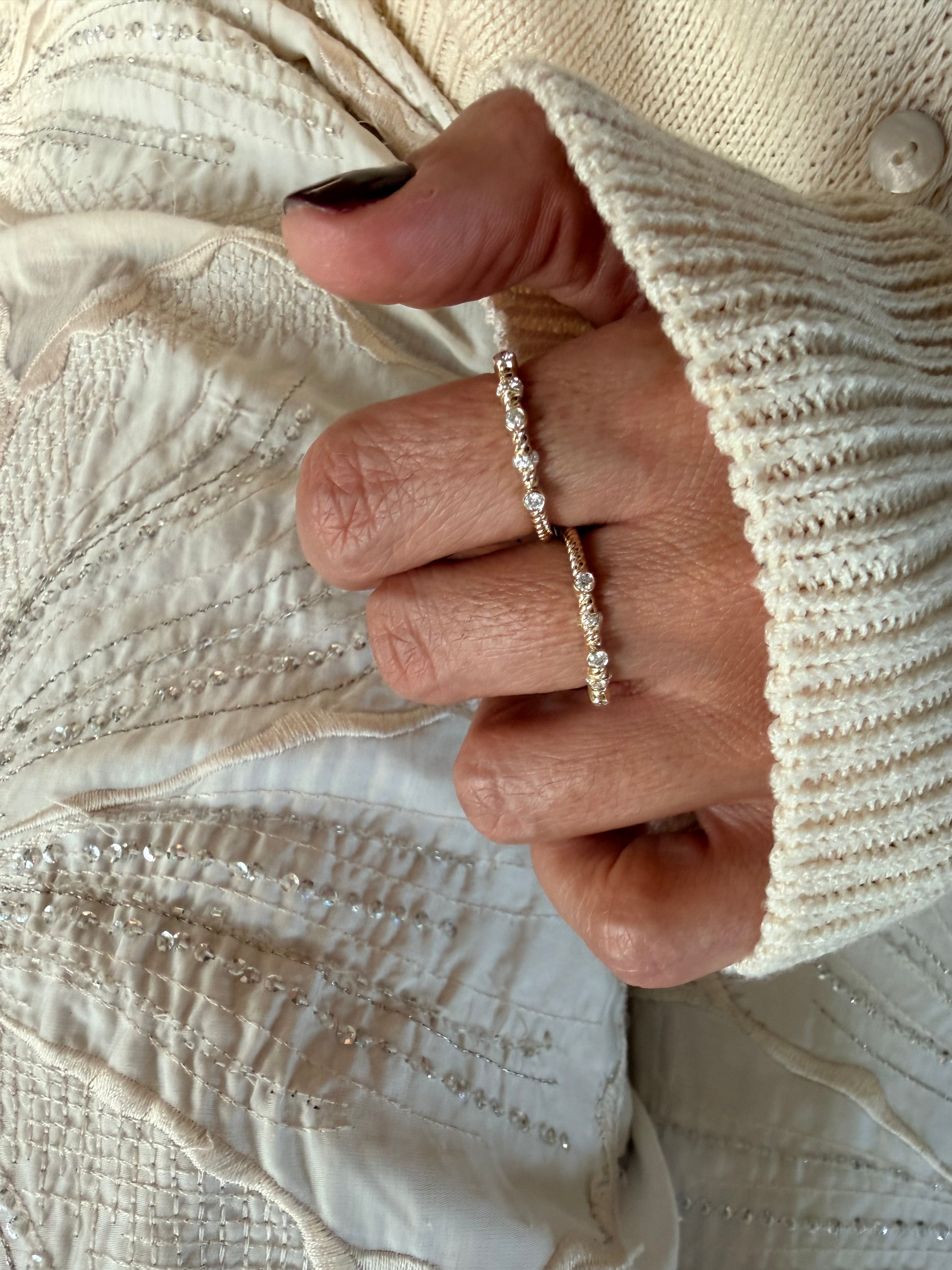 14K Gold Twisted Band Diamond Ring