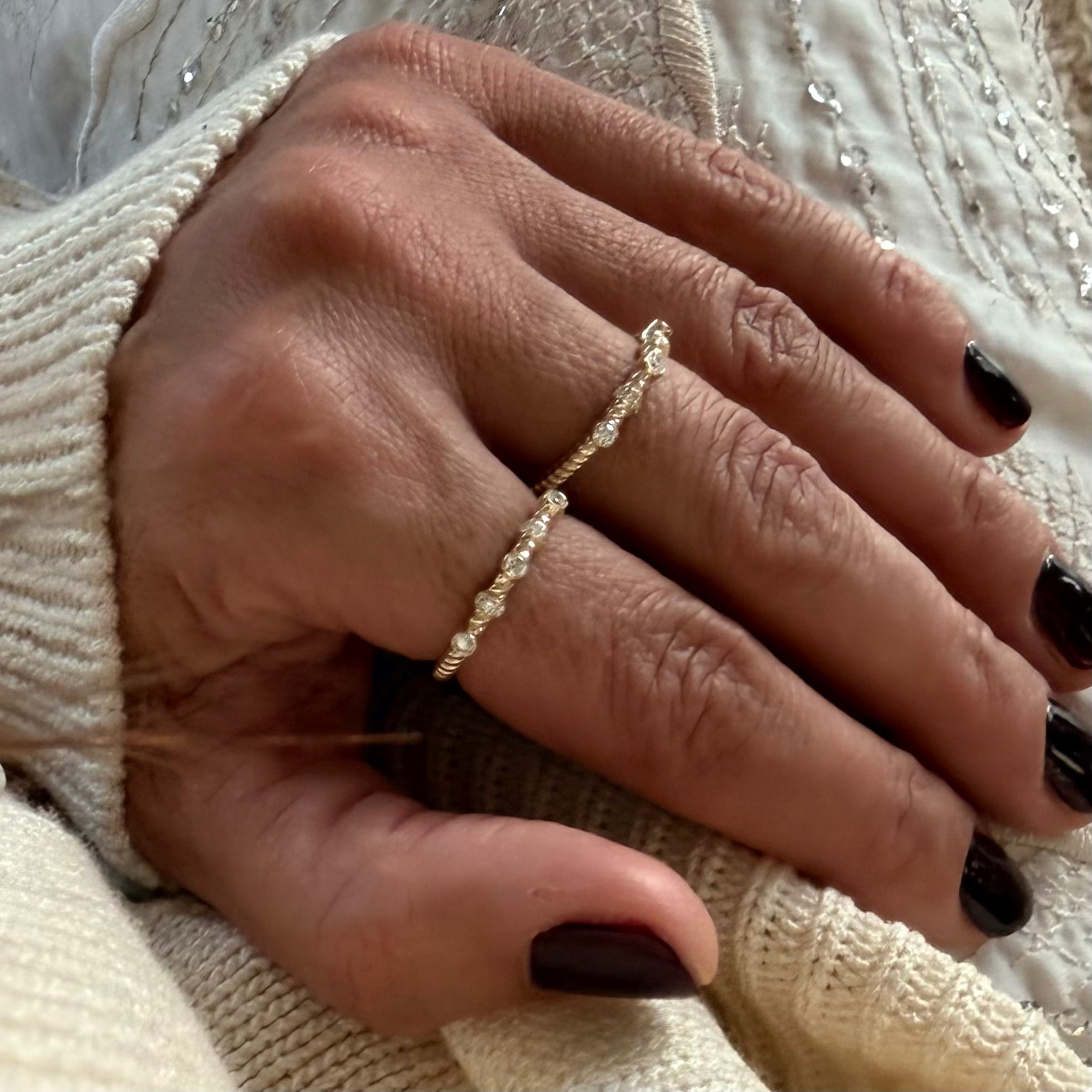 14K Gold Twisted Band Diamond Ring