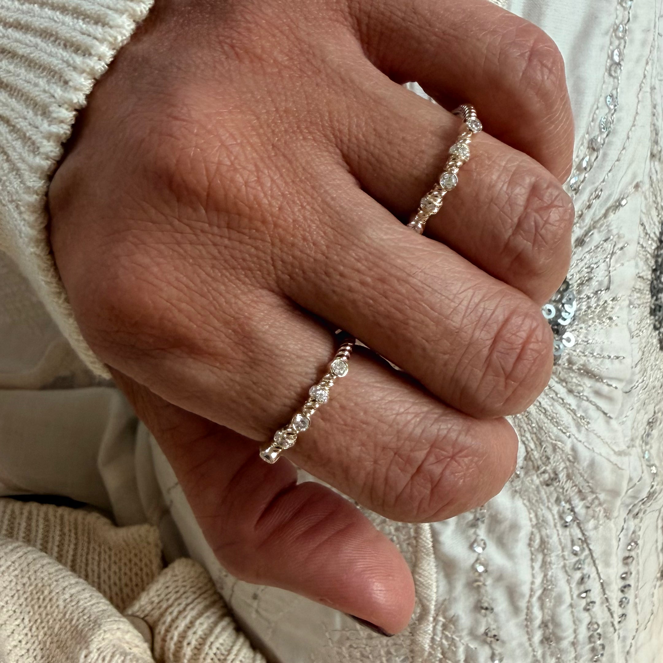 14K Gold Twisted Band Diamond Ring