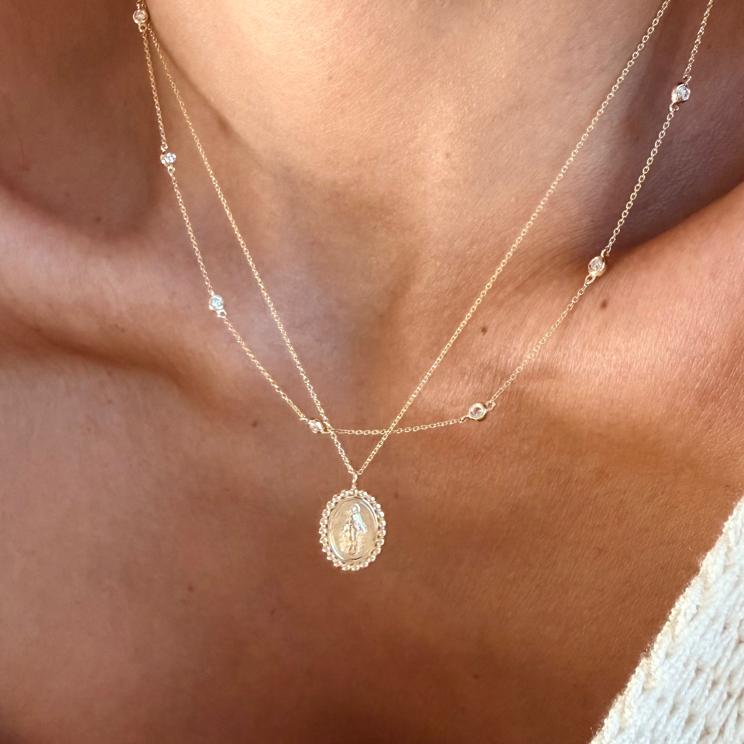14K Gold Virgin Mary Pendant Necklace