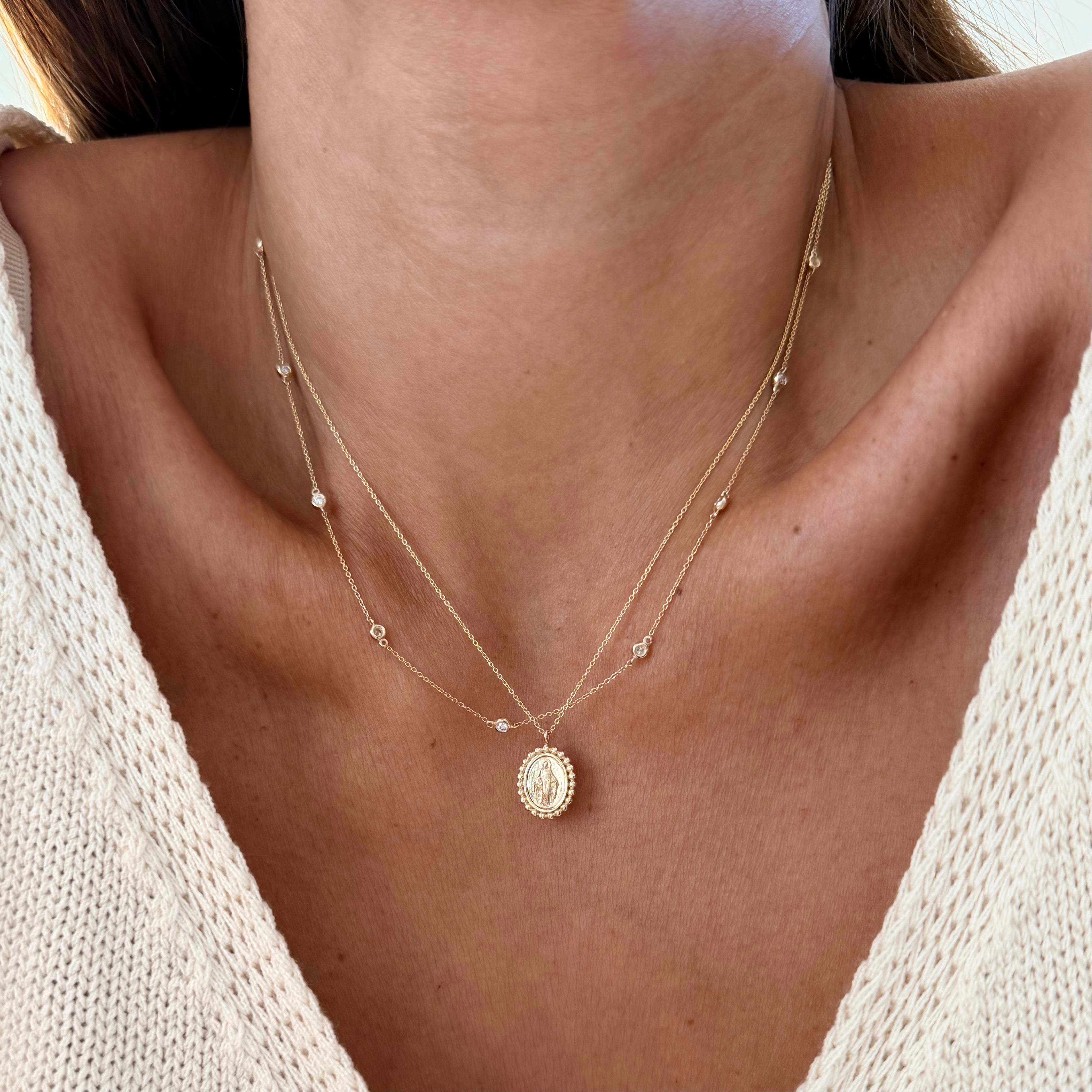 14K Gold Virgin Mary Pendant Necklace
