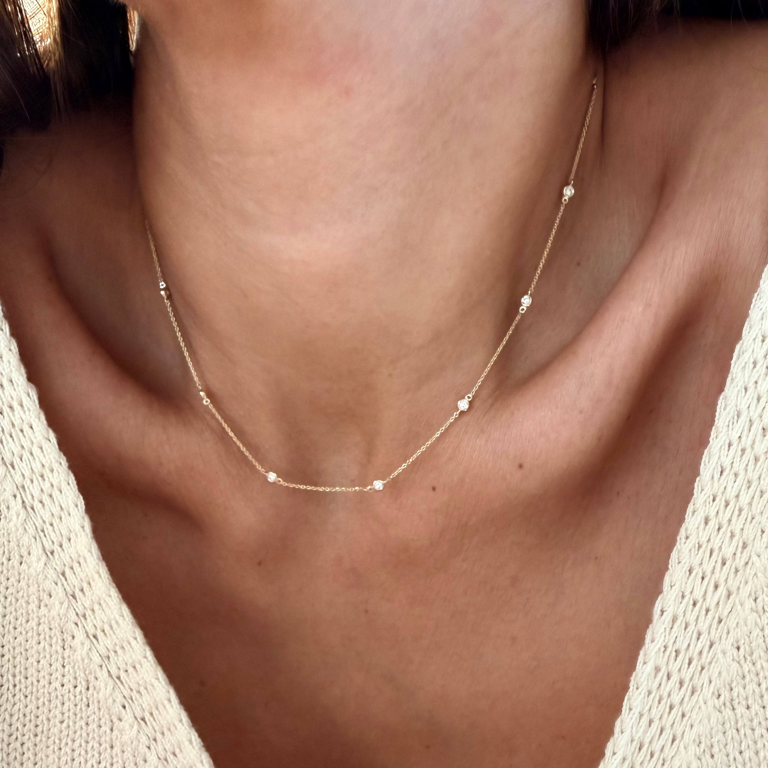 14K Gold Beaded Diamond Chain Necklace