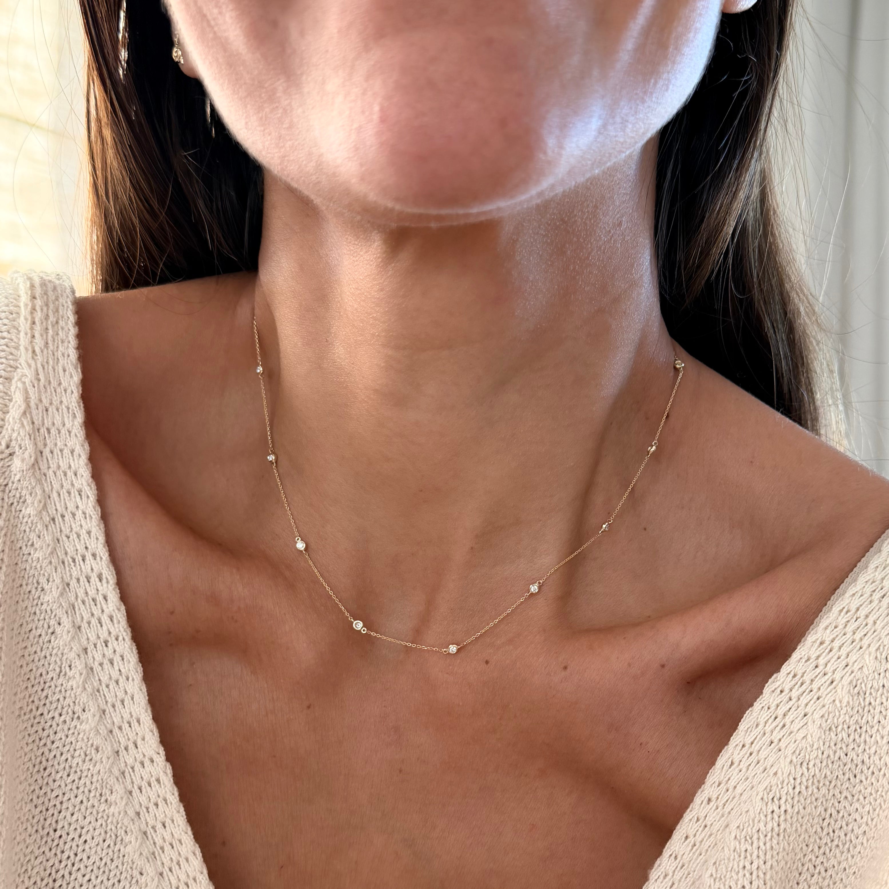 14K Gold Beaded Diamond Chain Necklace