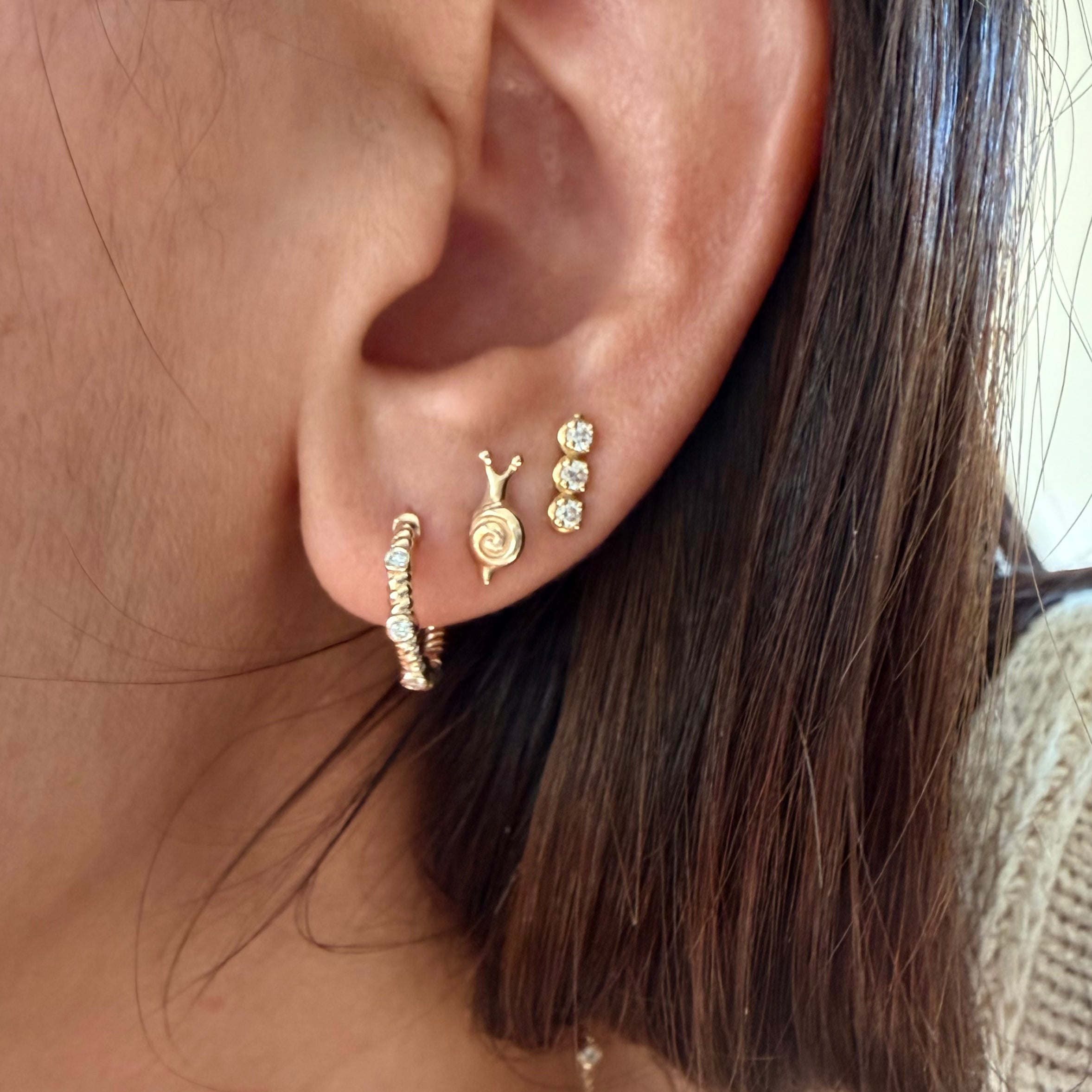 14K Gold Small Twisted Earrings with Diamonds