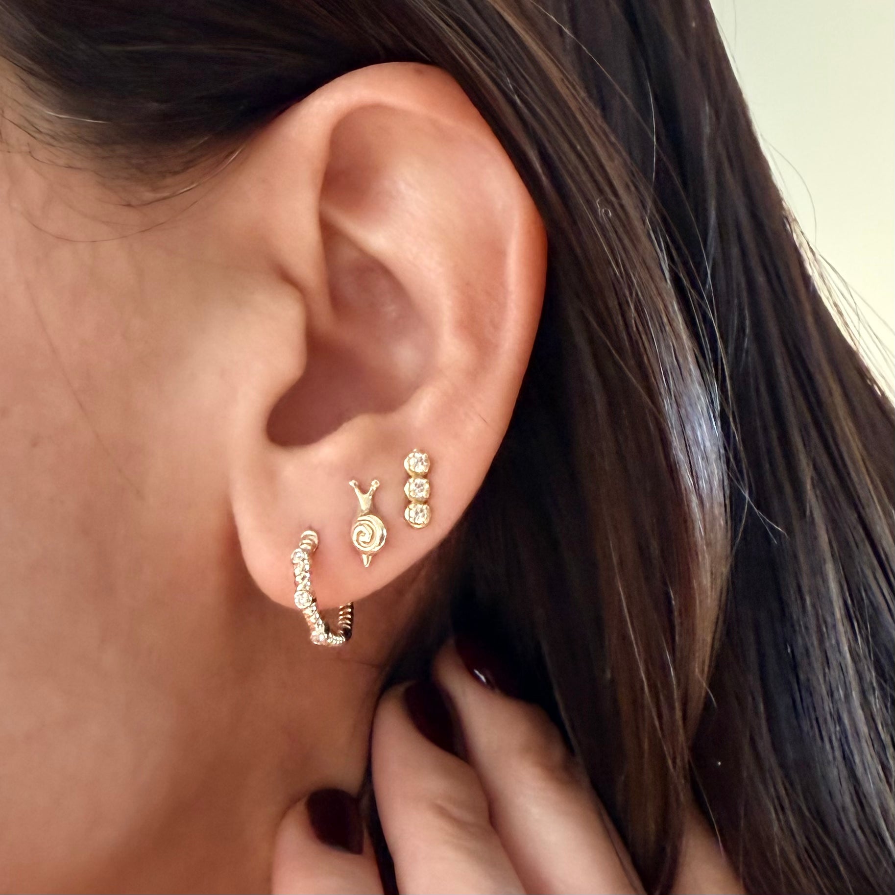 14K Gold Small Twisted Earrings with Diamonds