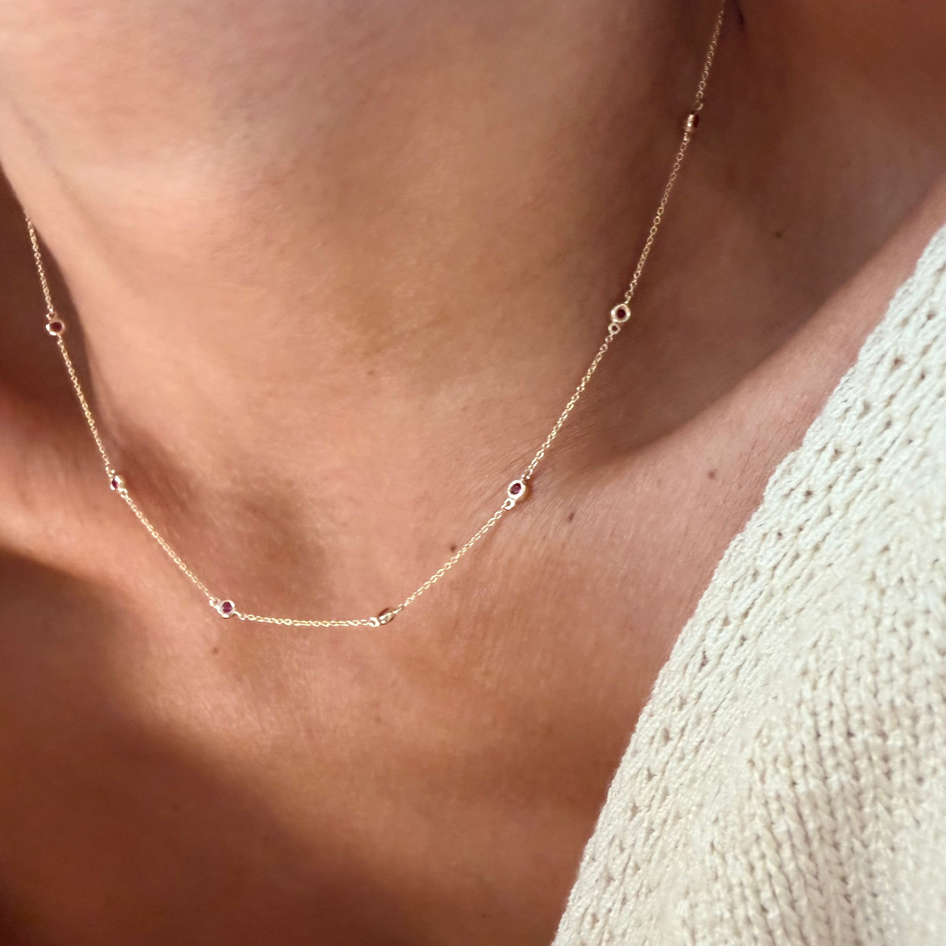 14K Gold Beaded Ruby Chain Necklace