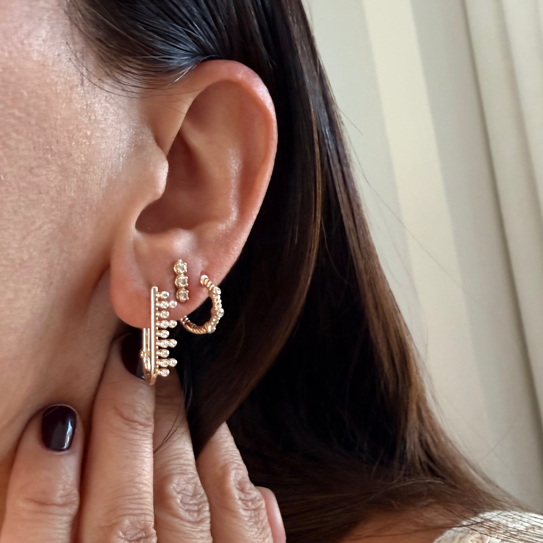 14K Gold Oval Earrings with Diamonds