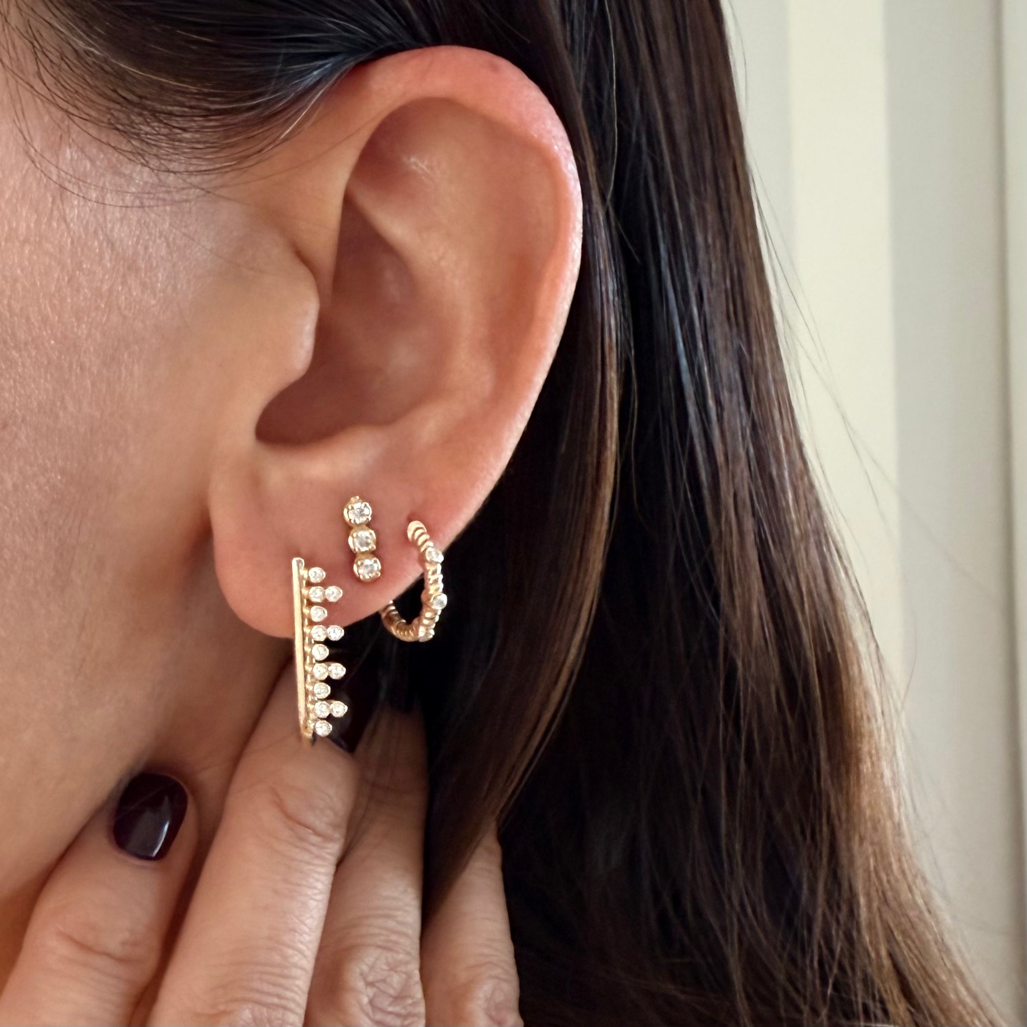 14K Gold Oval Earrings with Diamonds