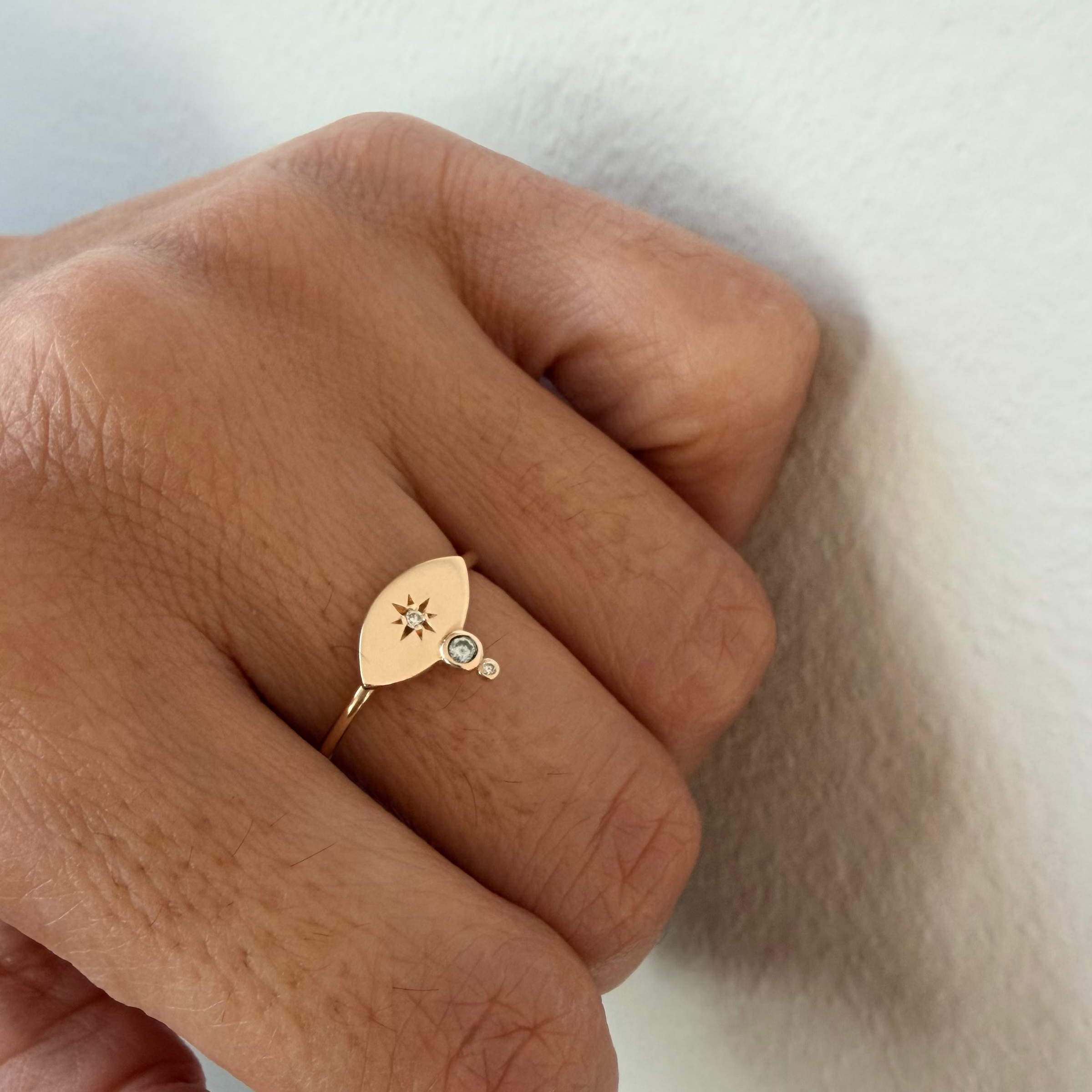 14K Small Navette-Shaped  Diamond Star Ring