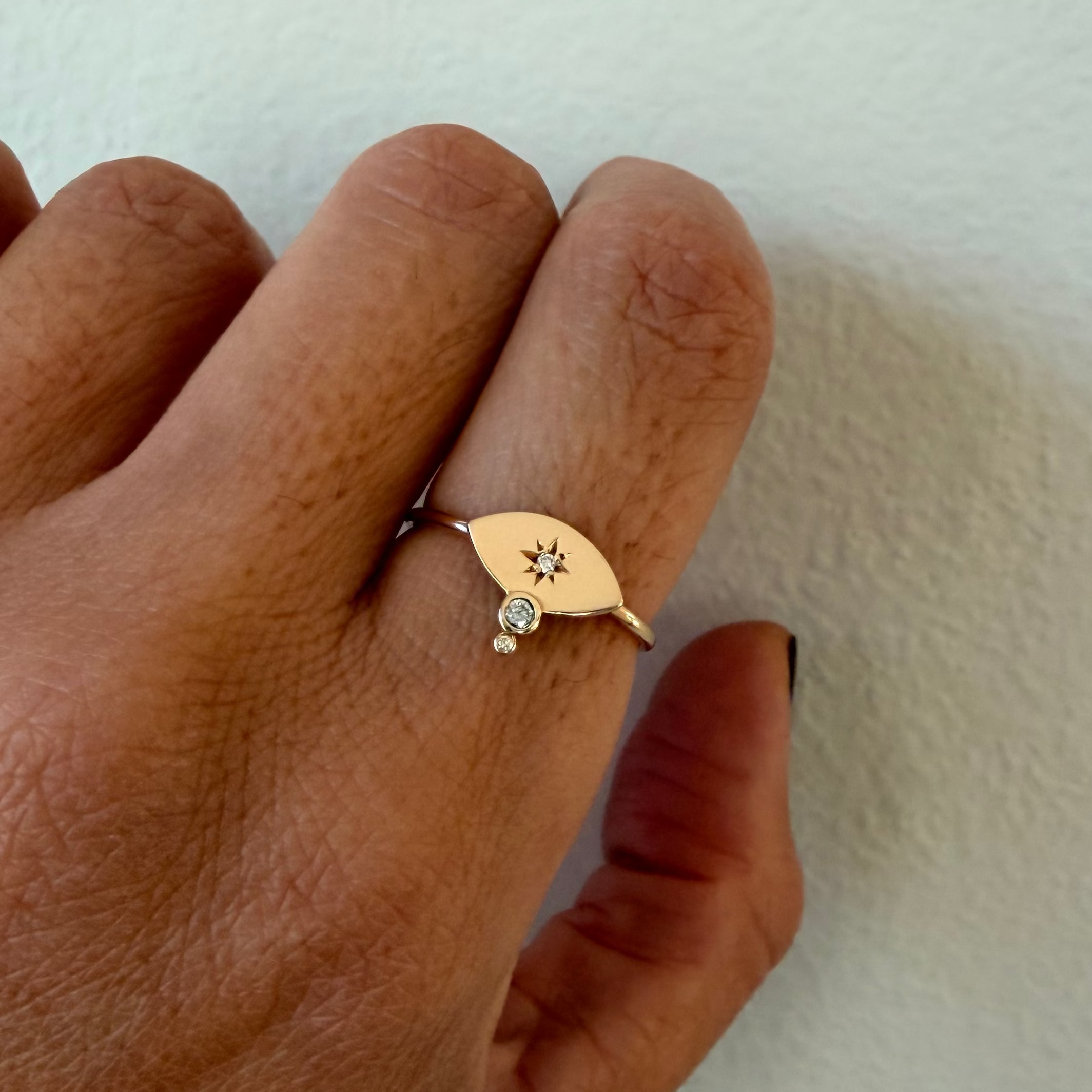 14K Small Navette-Shaped  Diamond Star Ring