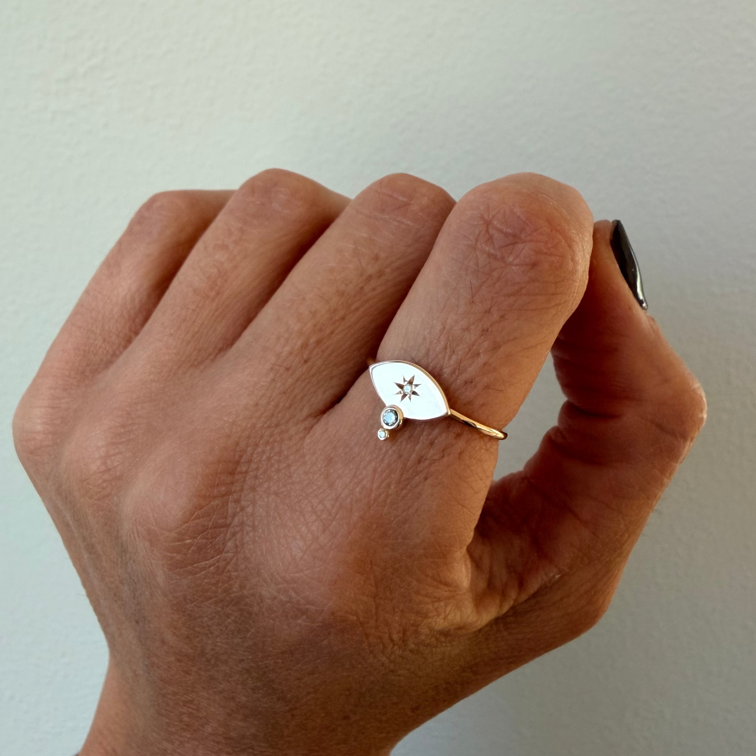 14K Small Navette-Shaped  Diamond Star Ring