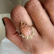14K Gold Small Scarab Moonstone Ring with Diamonds
