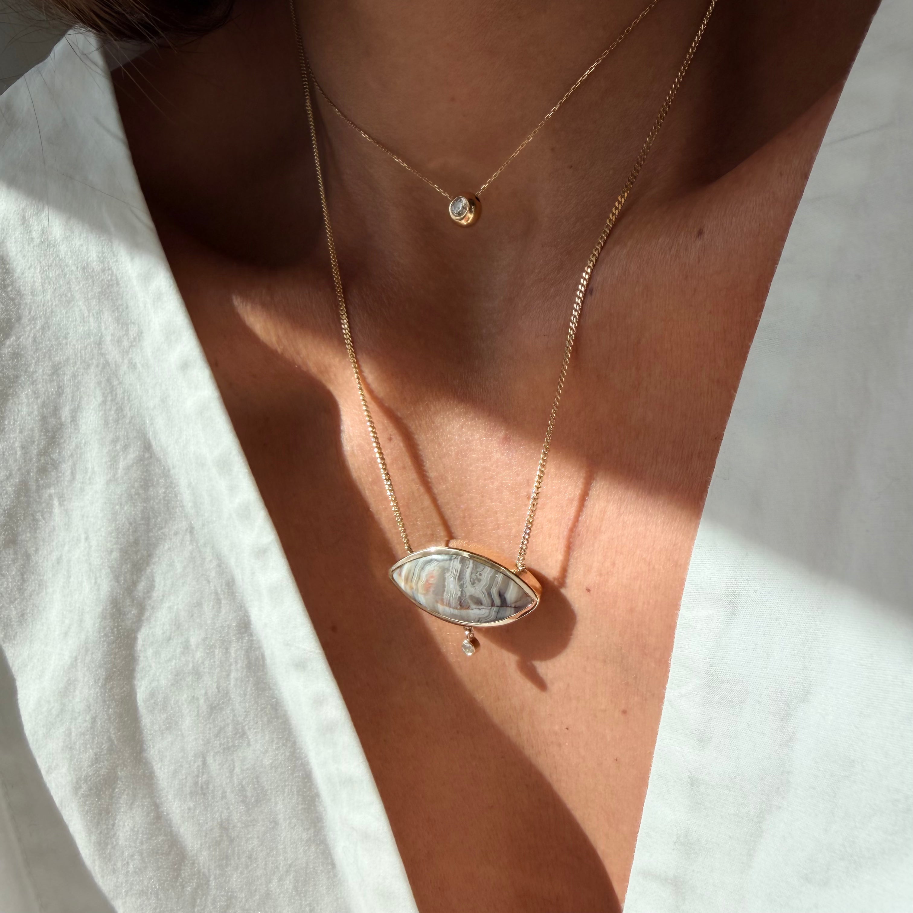 Eye of Nature — Lace Agate & Diamond Necklace