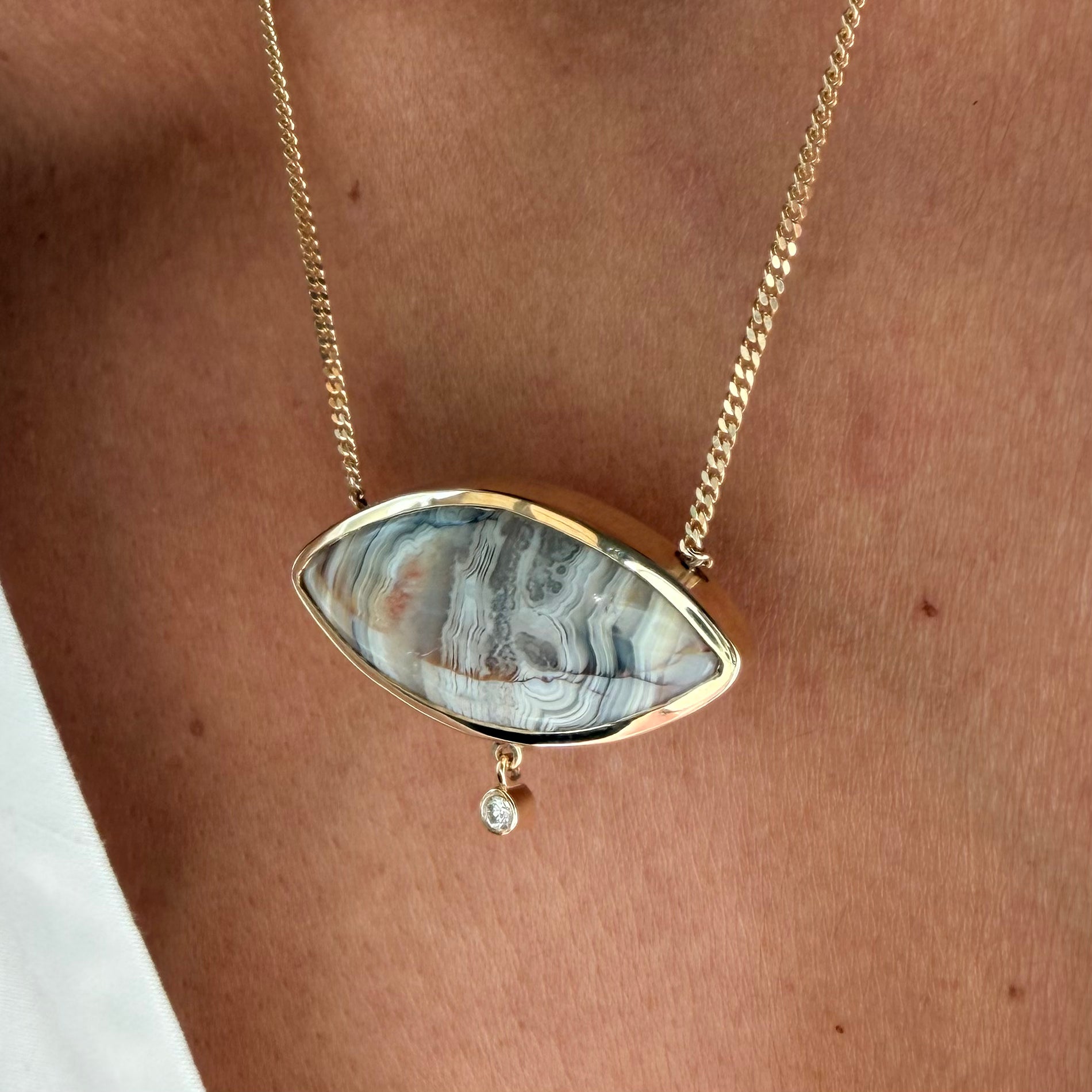 Eye of Nature — Lace Agate & Diamond Necklace