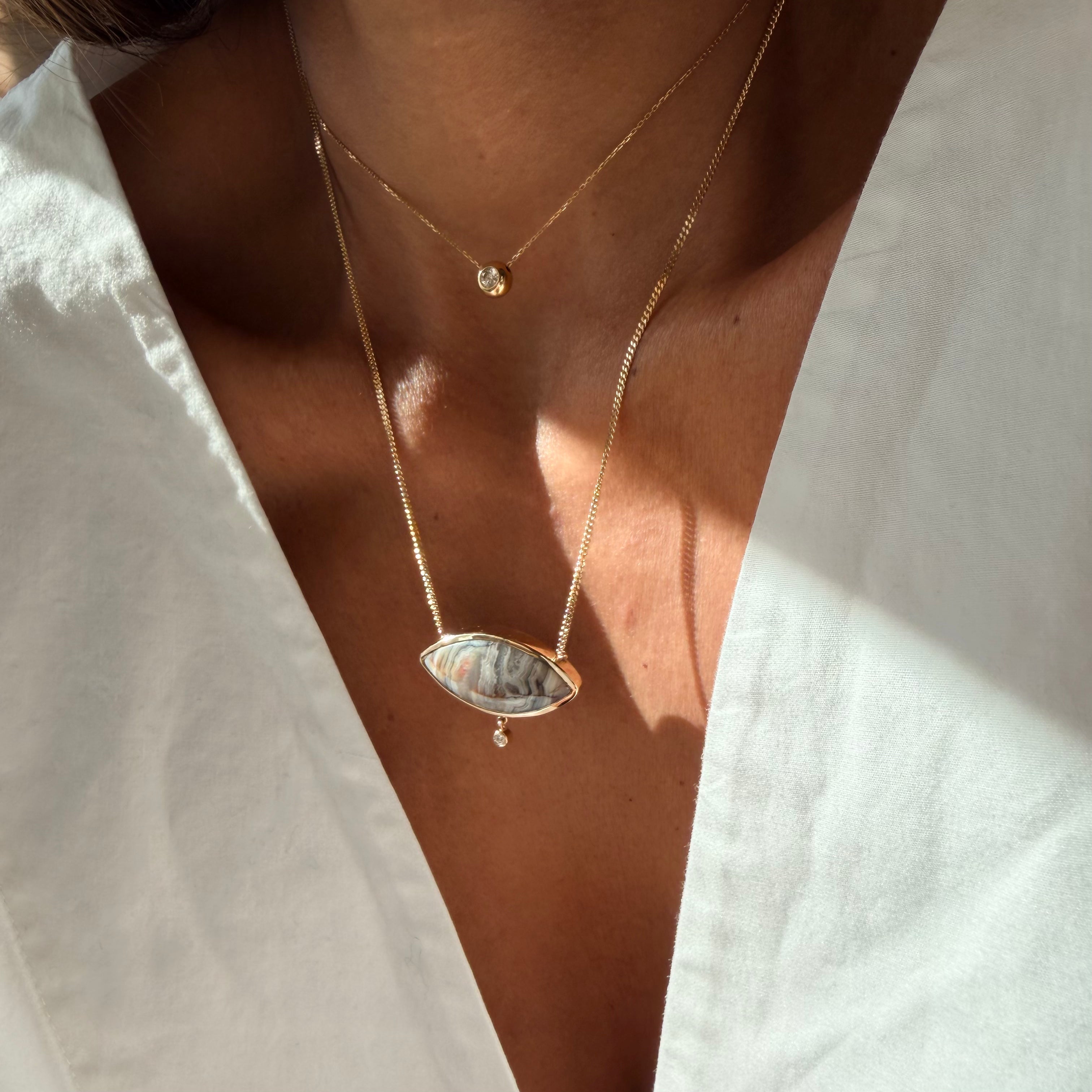 Eye of Nature — Lace Agate & Diamond Necklace