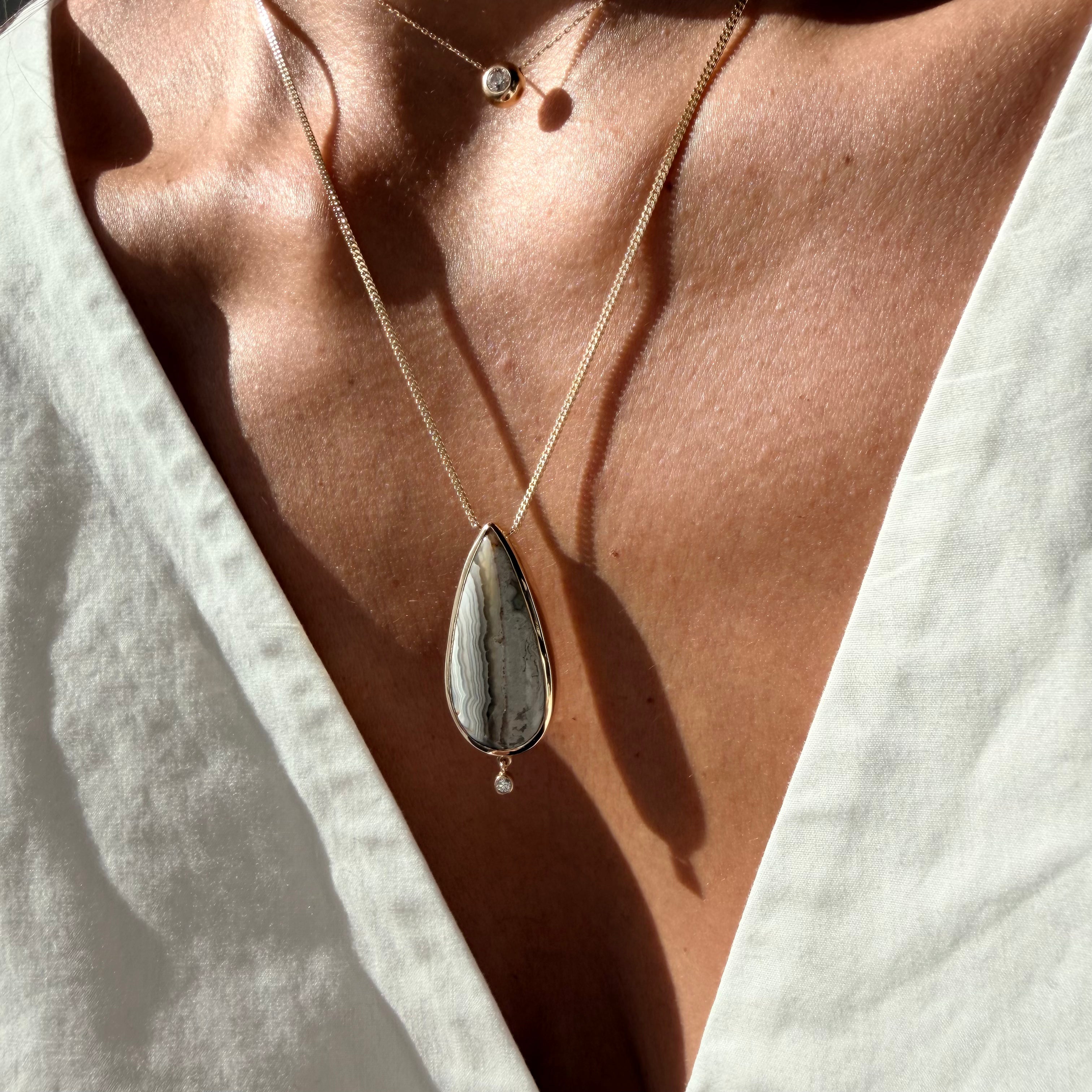 Vertical Silence — Lace Agate & Diamond Necklace