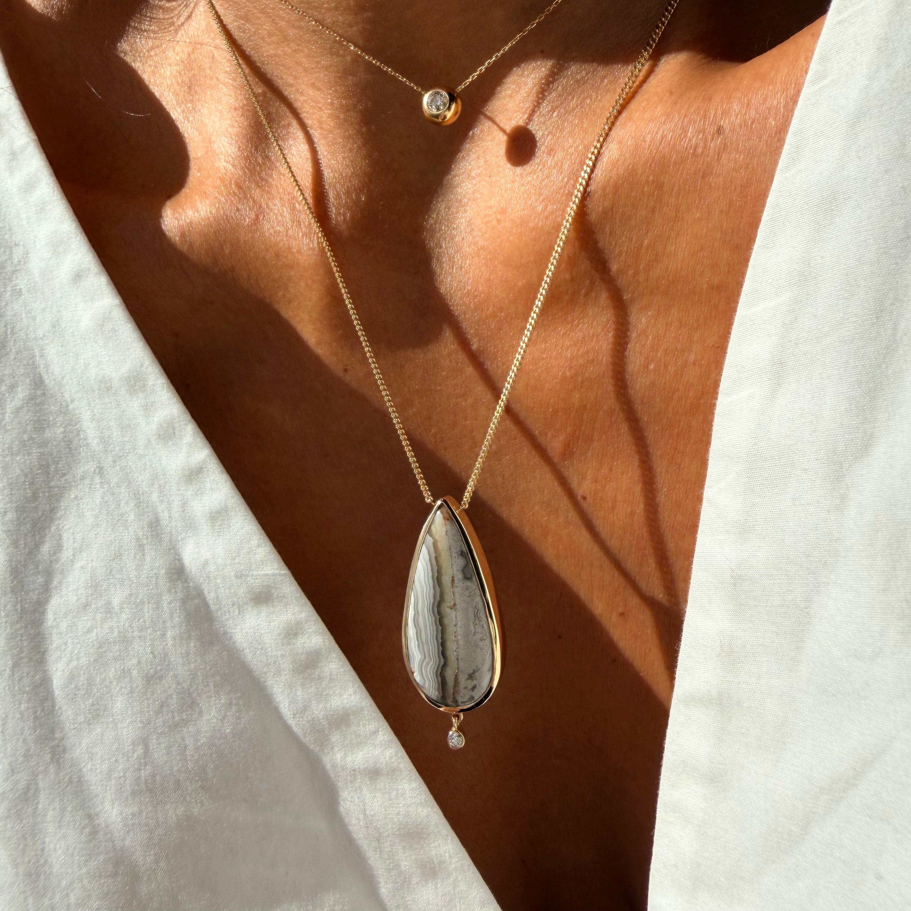 Vertical Silence — Lace Agate & Diamond Necklace