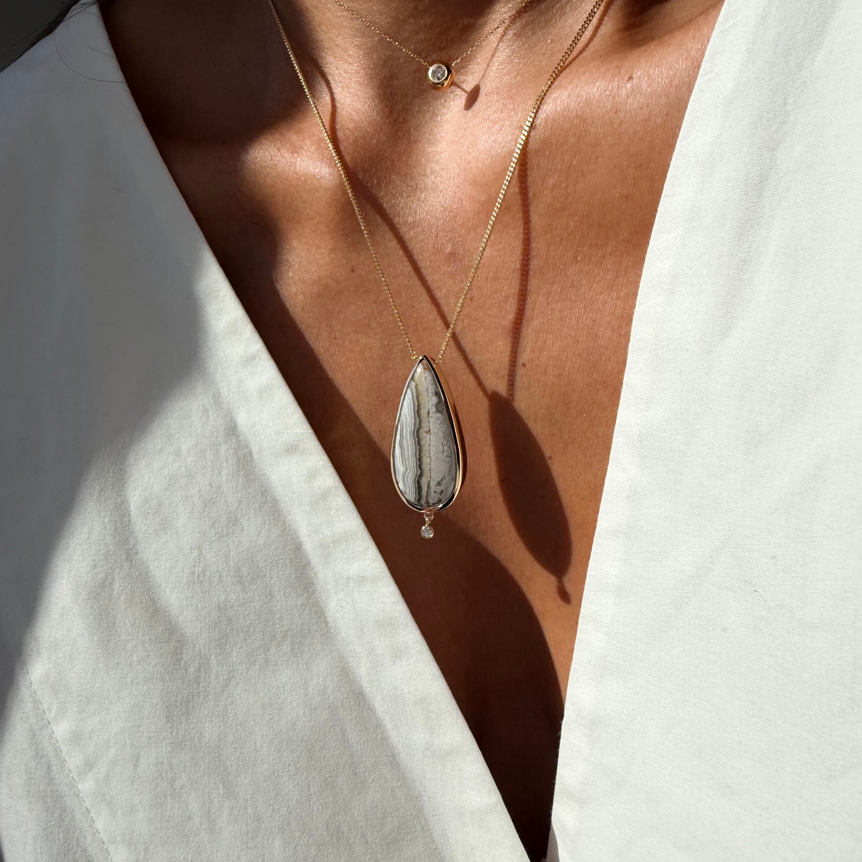 Vertical Silence — Lace Agate & Diamond Necklace