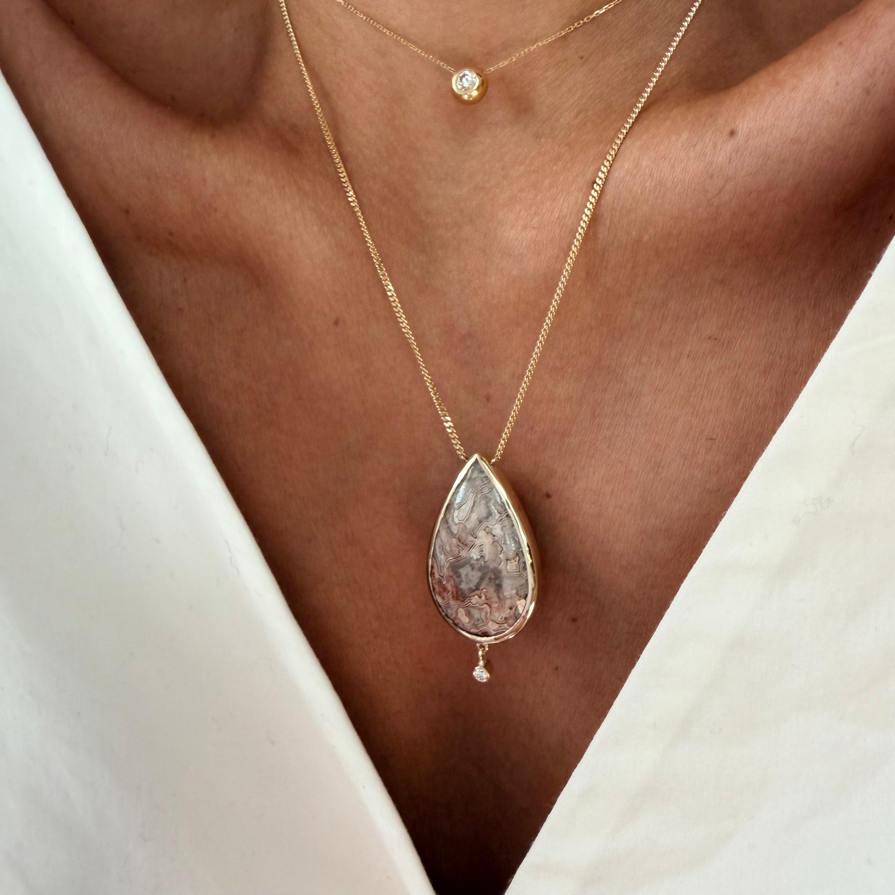 Hidden Heart — Lace Agate & Diamond Necklace