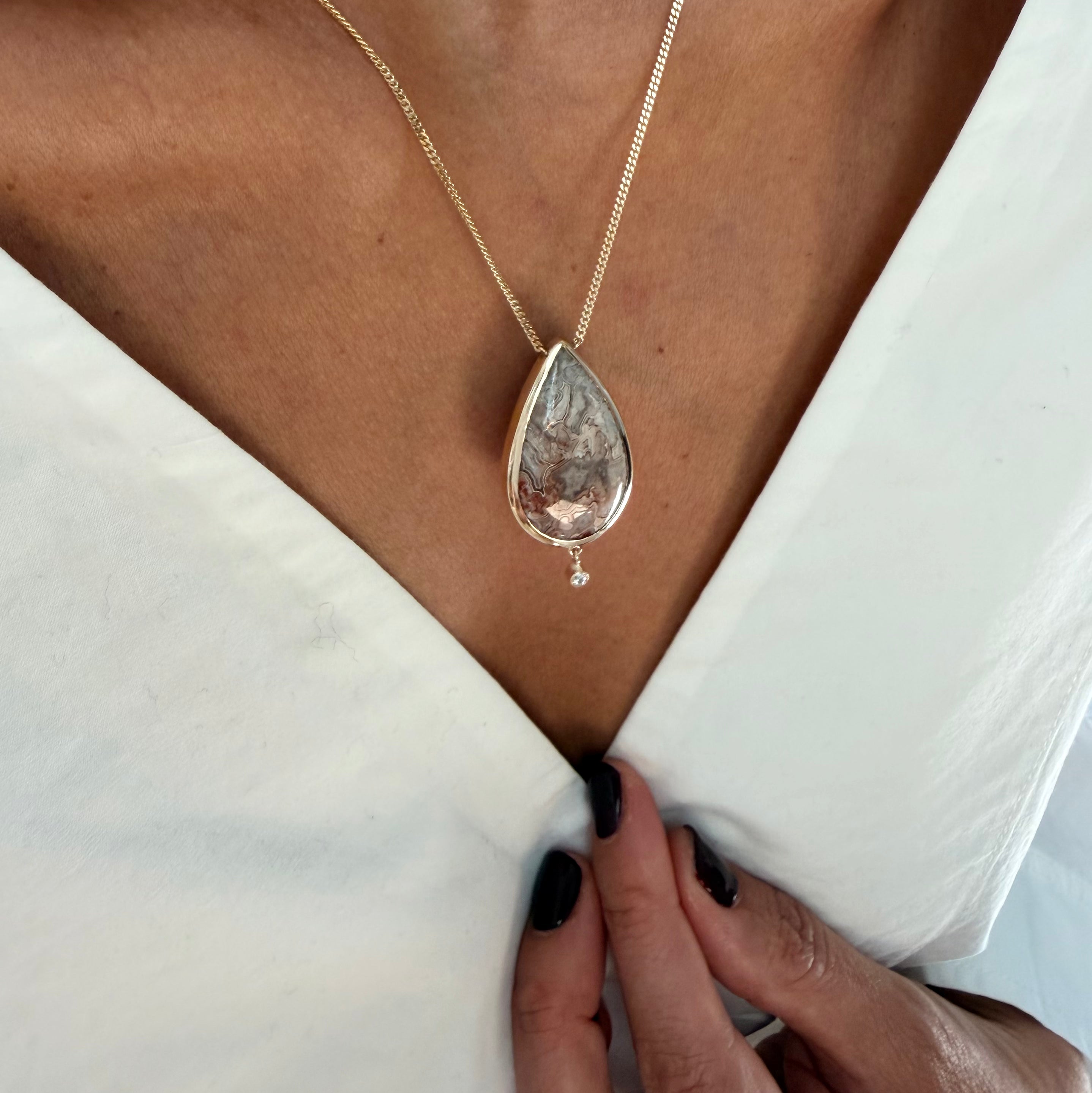 Hidden Heart — Lace Agate & Diamond Necklace