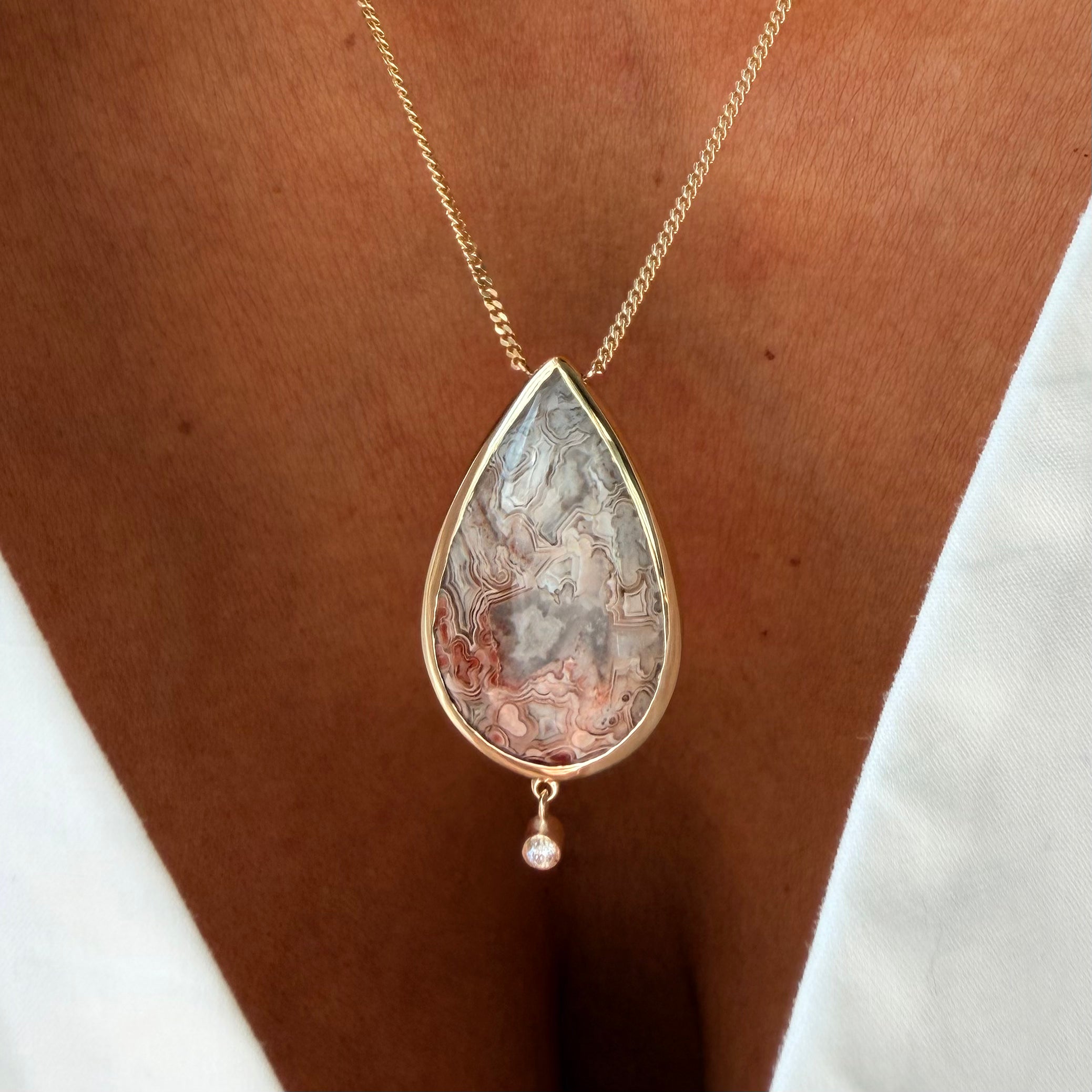 Hidden Heart — Lace Agate & Diamond Necklace