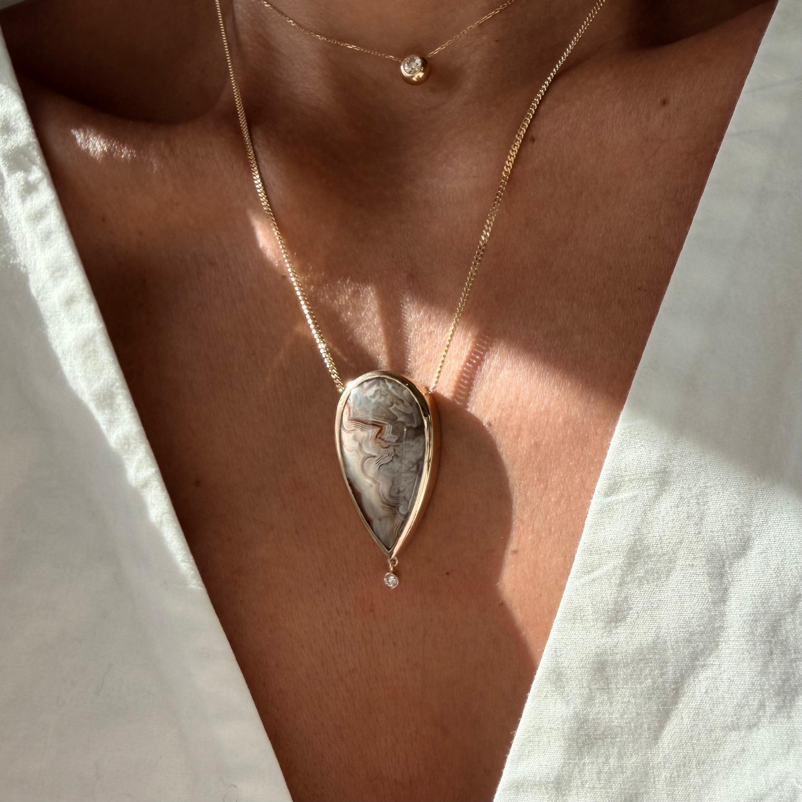 Cloud Form — Lace Agate & Diamond Necklace