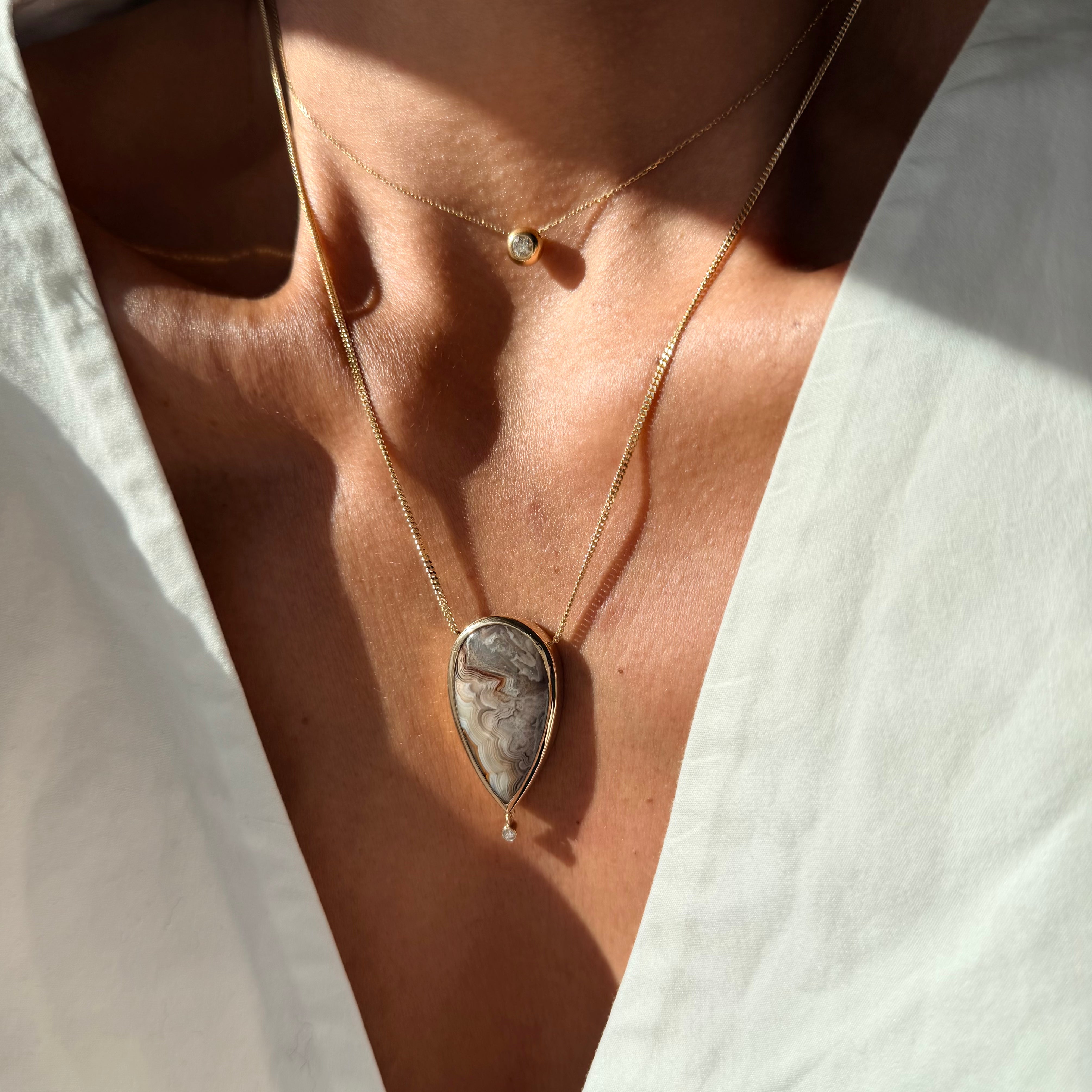 Cloud Form — Lace Agate & Diamond Necklace