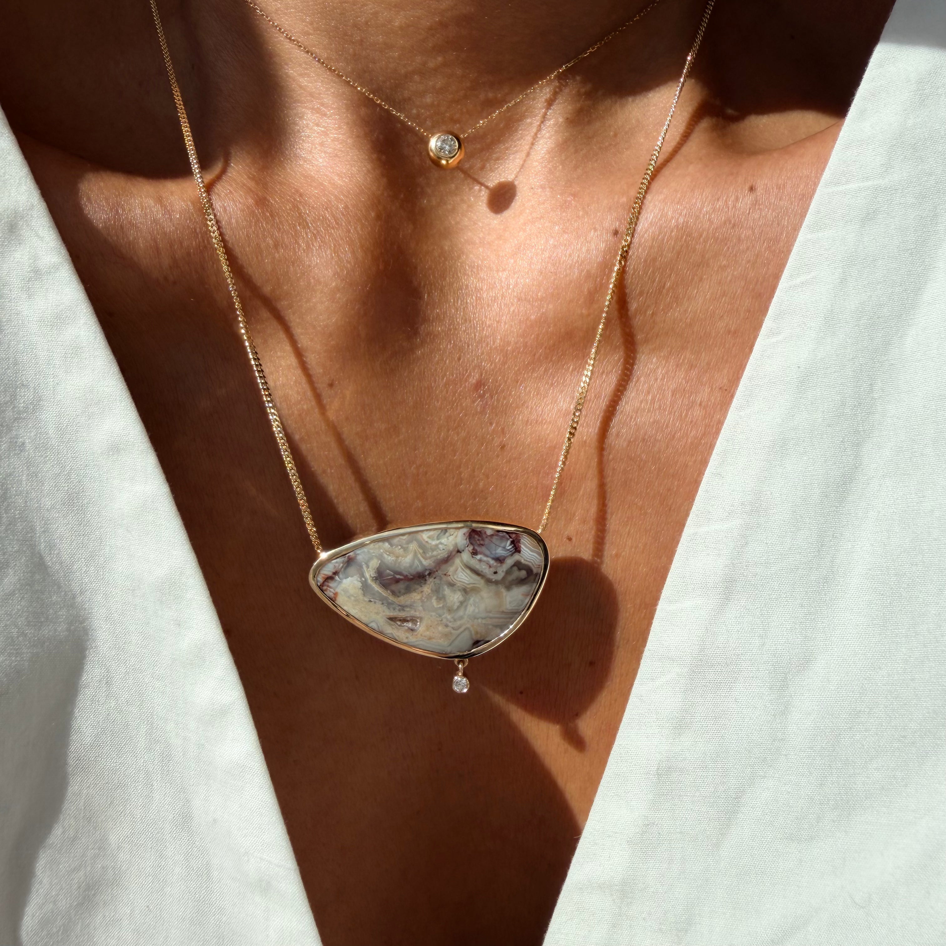 Pebble — Lace Agate & Diamond Necklace